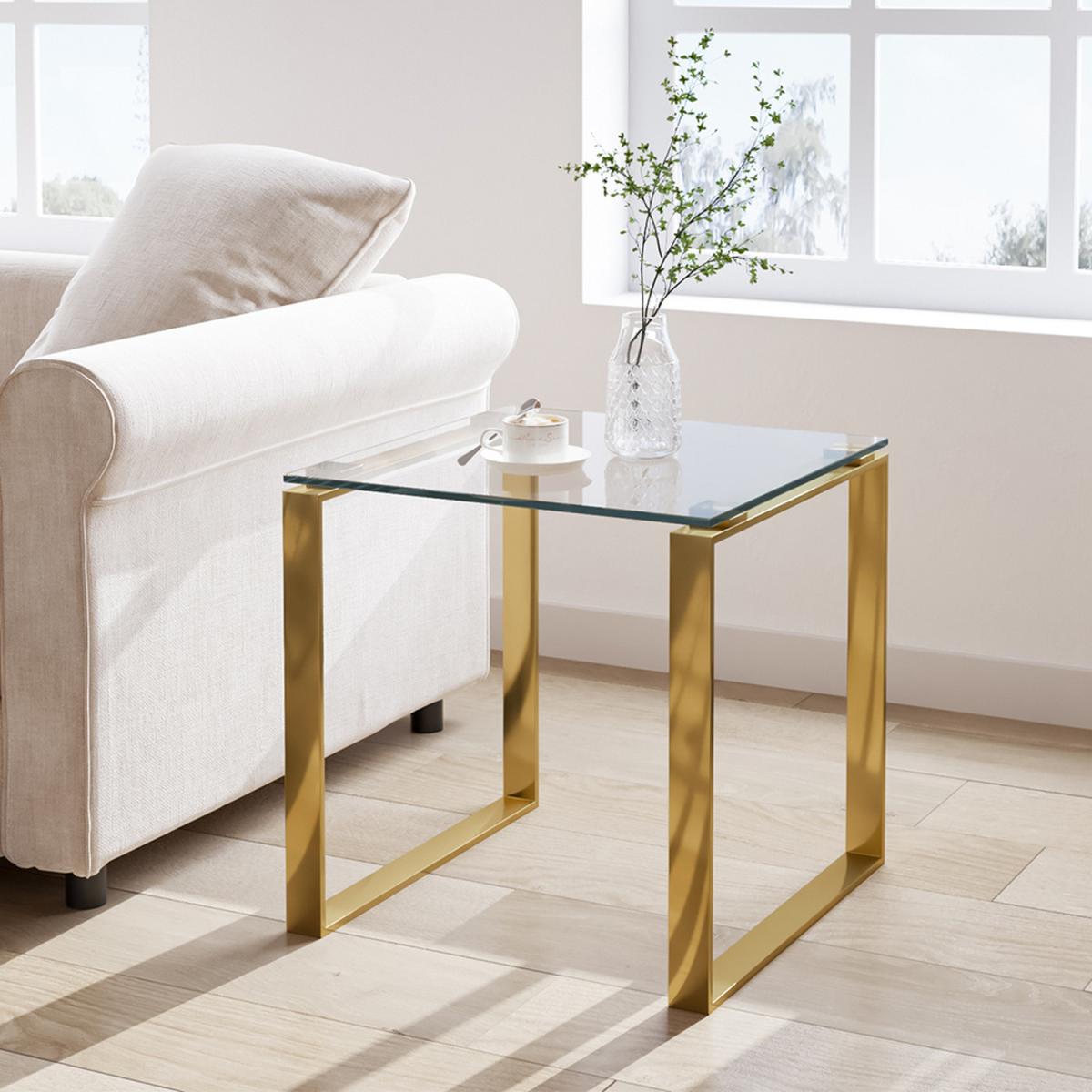 Grey Tempered Glass End Side Table - Gold – image 5