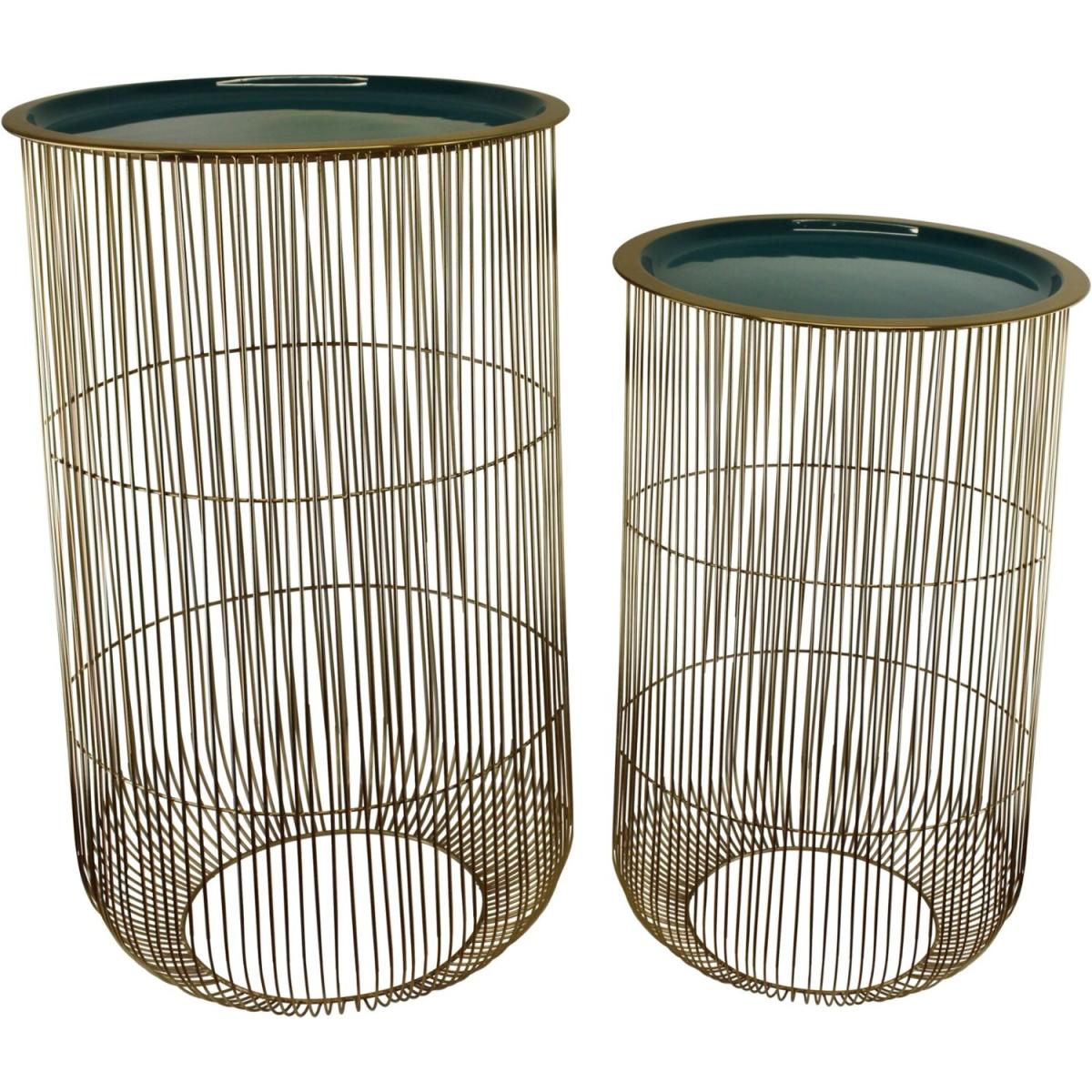 Set of 2 Decorative Side Tables in Gold Teal - Yellow – image 2