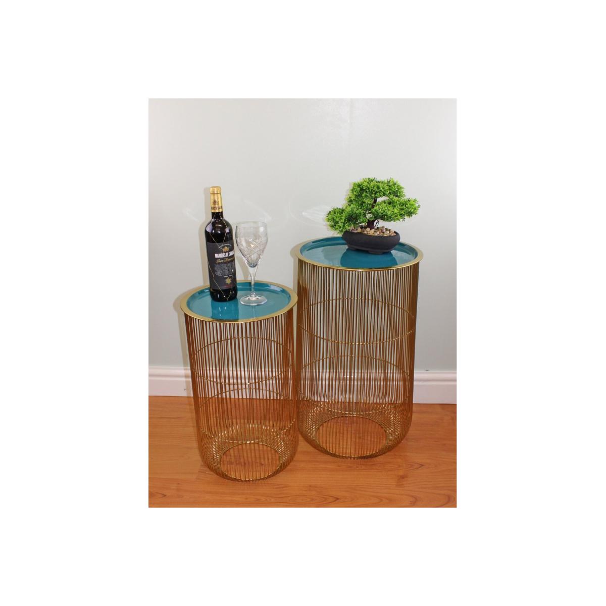 Set of 2 Decorative Side Tables in Gold Teal - Yellow – image 1
