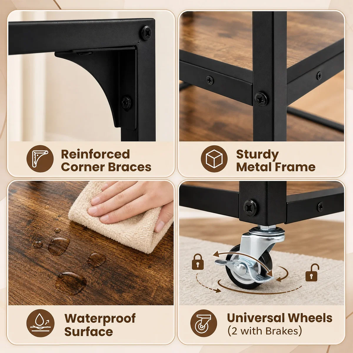 Costway 3¿Tier Mobile Side Table with Glass Top - Brown – image 7