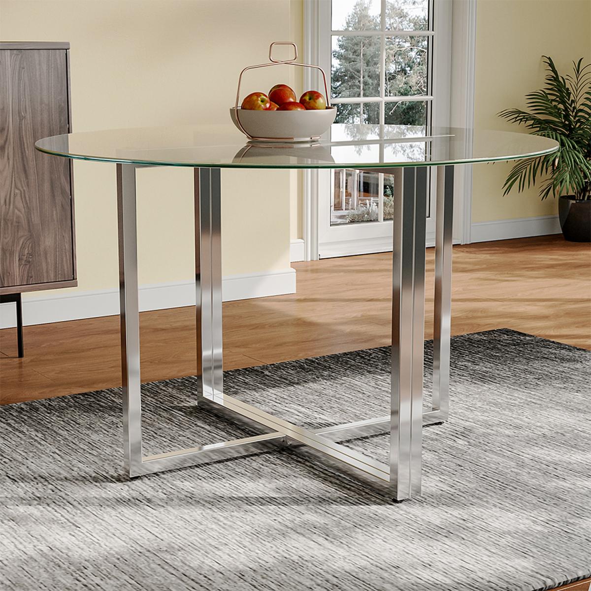 Clear Tempered Glass Top Dining Side End Table With Crossed Base Living Room - Transparent – image 2