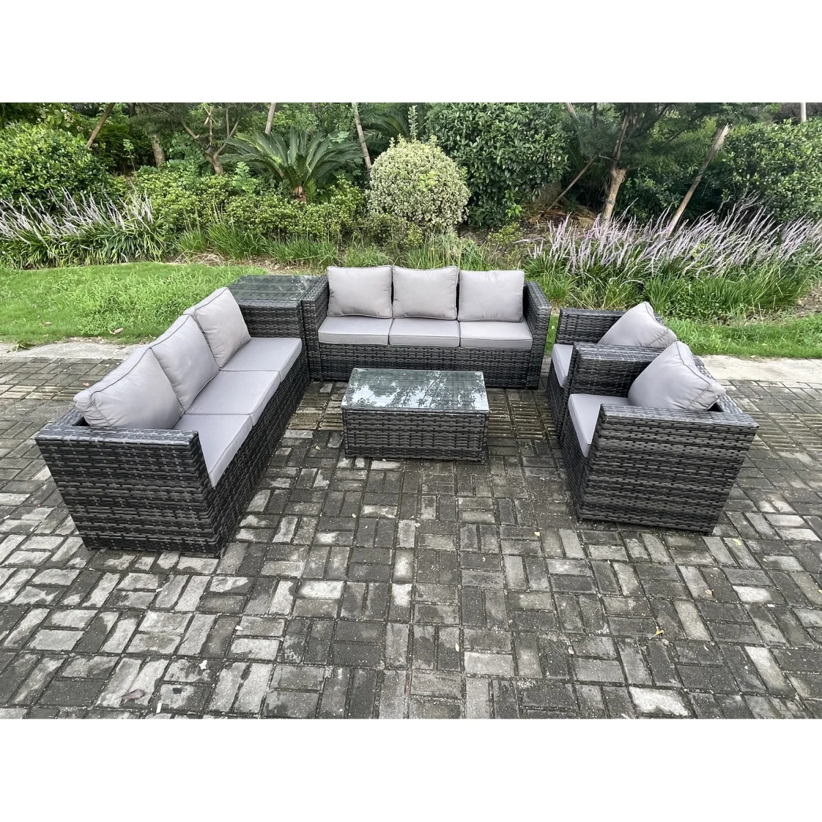 Fimous 8-Seater Rattan Set with 2 Armchairs & Side Table - Dark Grey – image 3