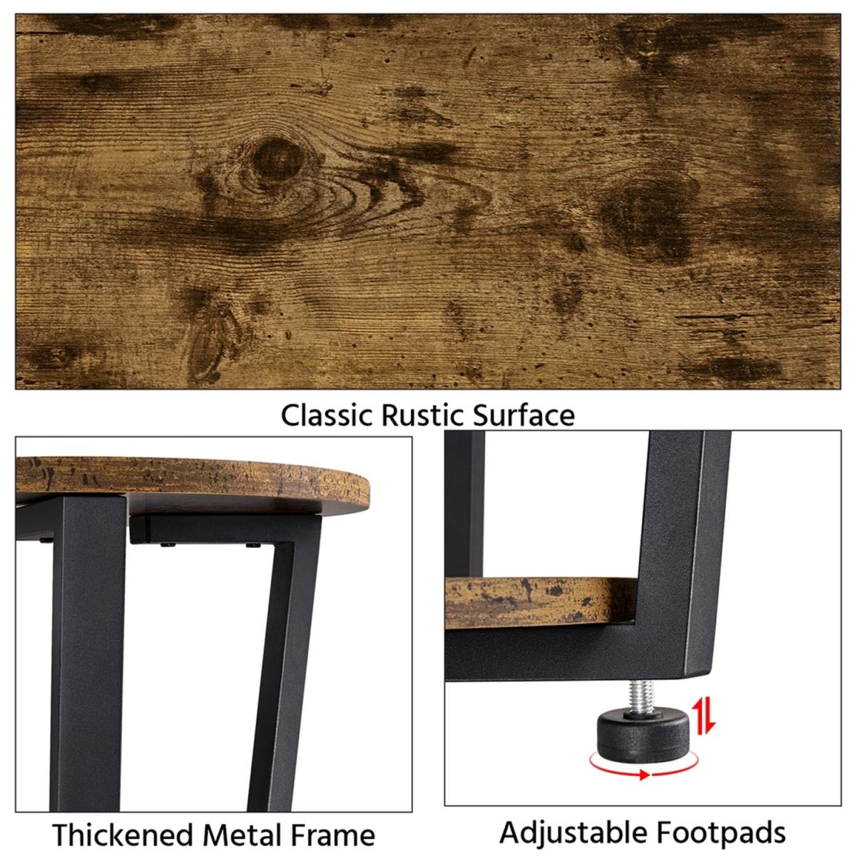 Industrial Round Sofa Table with Storage Rack - Rustic Brown – image 4