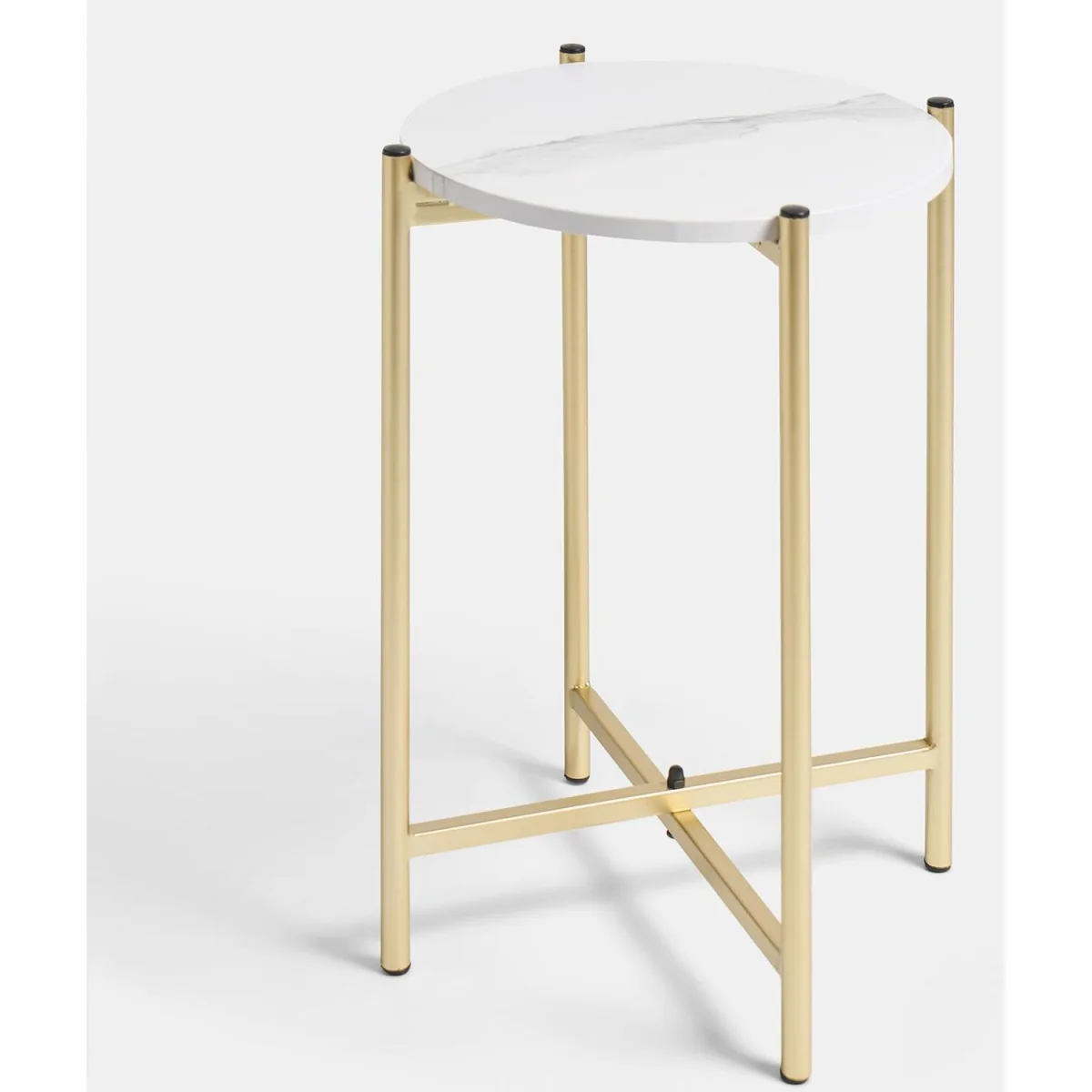 Marble Effect Round Side Table - Gold/White – image 5