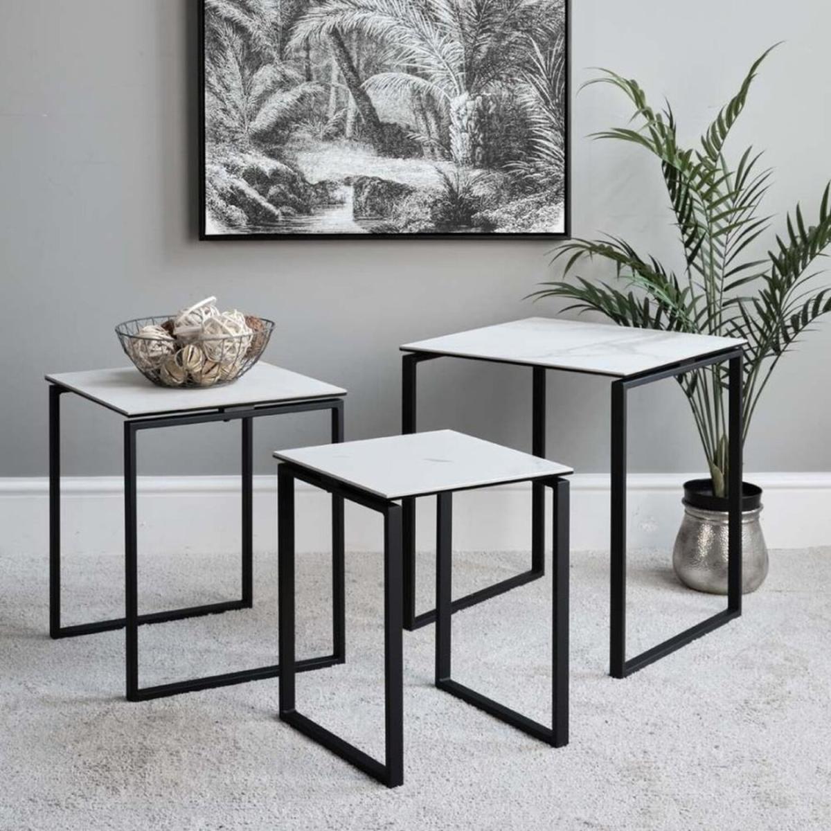 Eastcote Ceramic Nest of 3 Tables - White – image 2