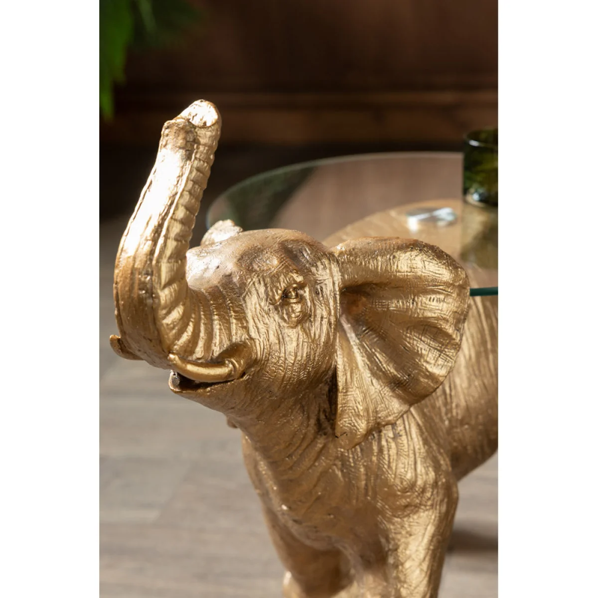 Gold Elephant Side Table With Glass Top – image 2
