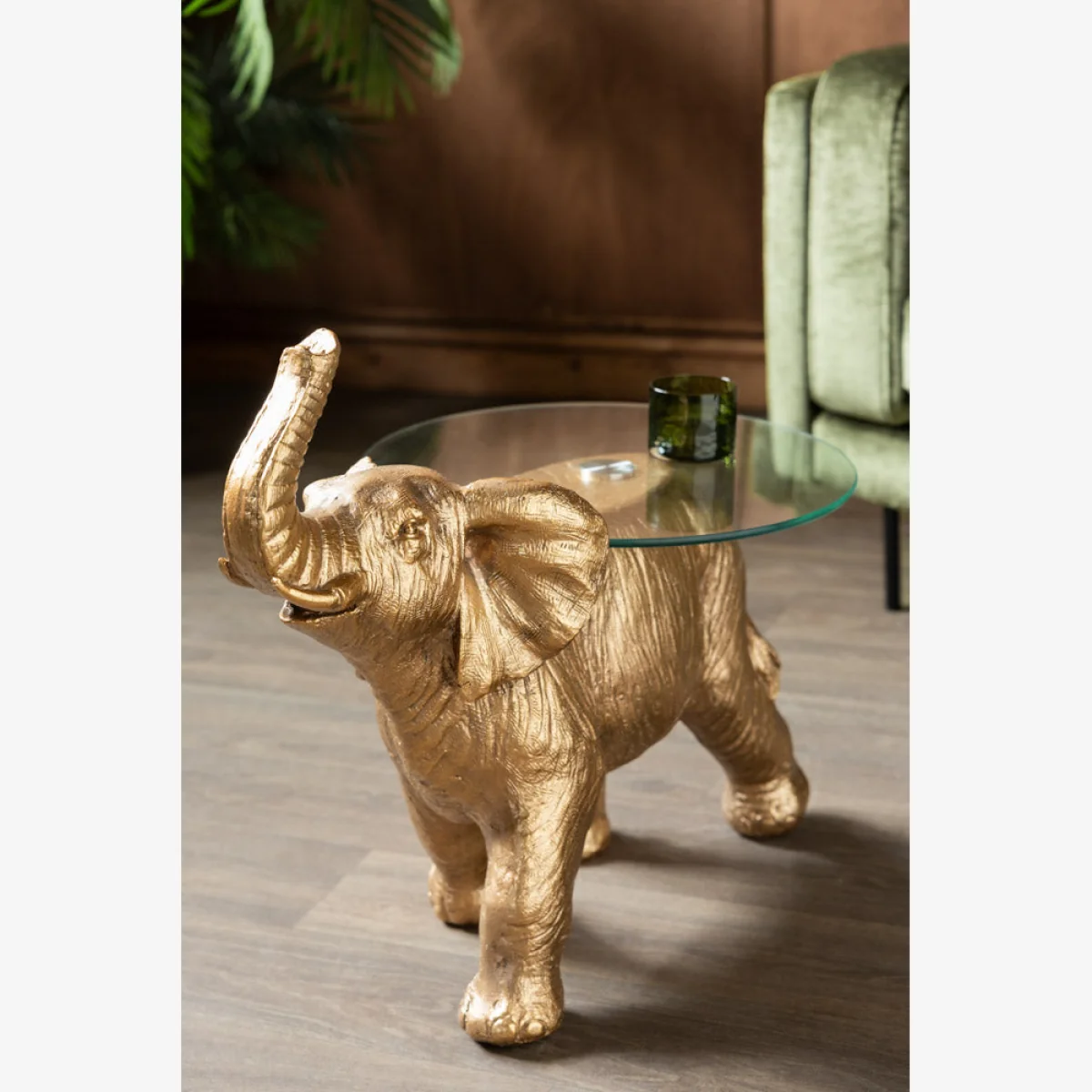 Gold Elephant Side Table With Glass Top – image 1