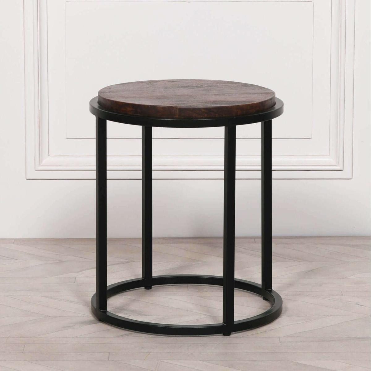 Industrial Style Black Side Table Metal with Wooden Top - Black & Wood