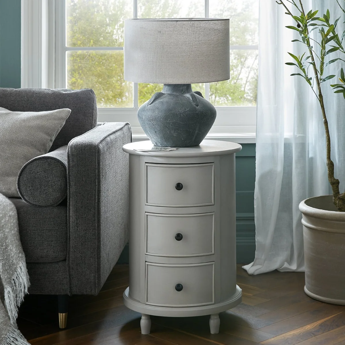 Camden Collection 3 Drawer Round Side Table Modern Storage - Light Grey – image 1