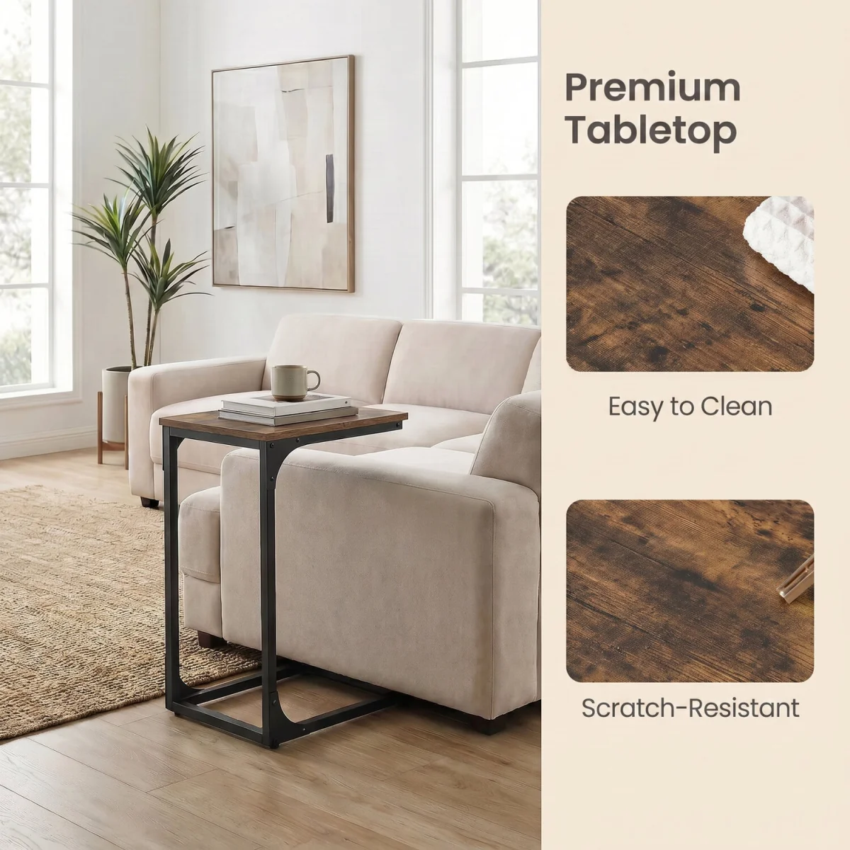 VASAGLE C-Shaped Side Table, Bedside Table, Sofa Side Table - Brown – image 2
