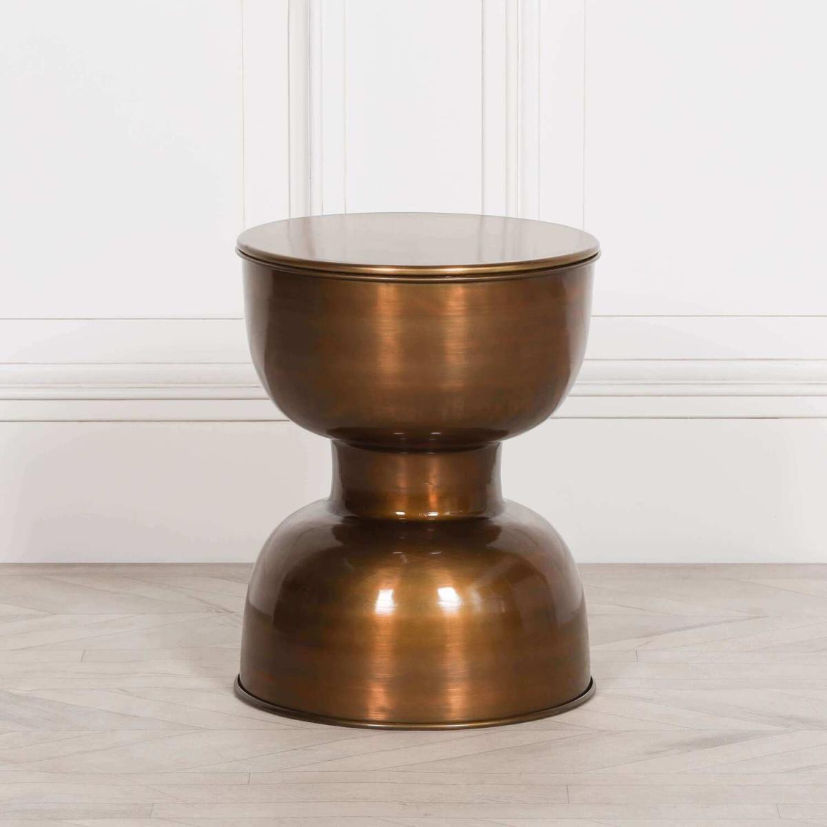 Brass Hour Glass Shape Side Table Antiqued Style - Brass