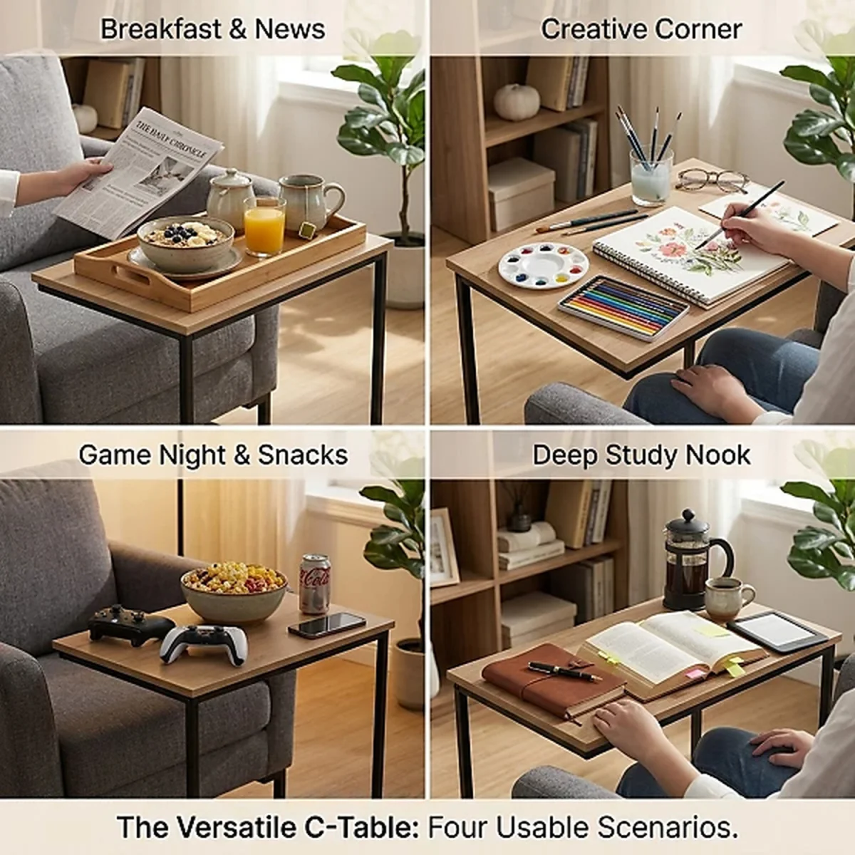 C Shaped End Table Adjustable Feet - Oak – image 2