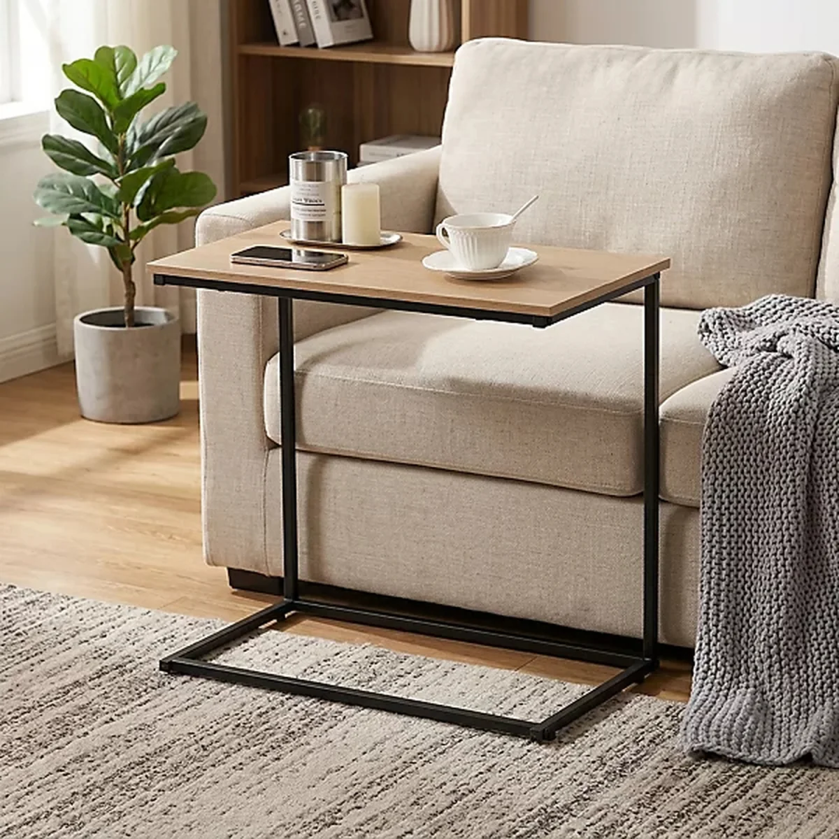 C Shaped End Table Adjustable Feet - Oak – image 1