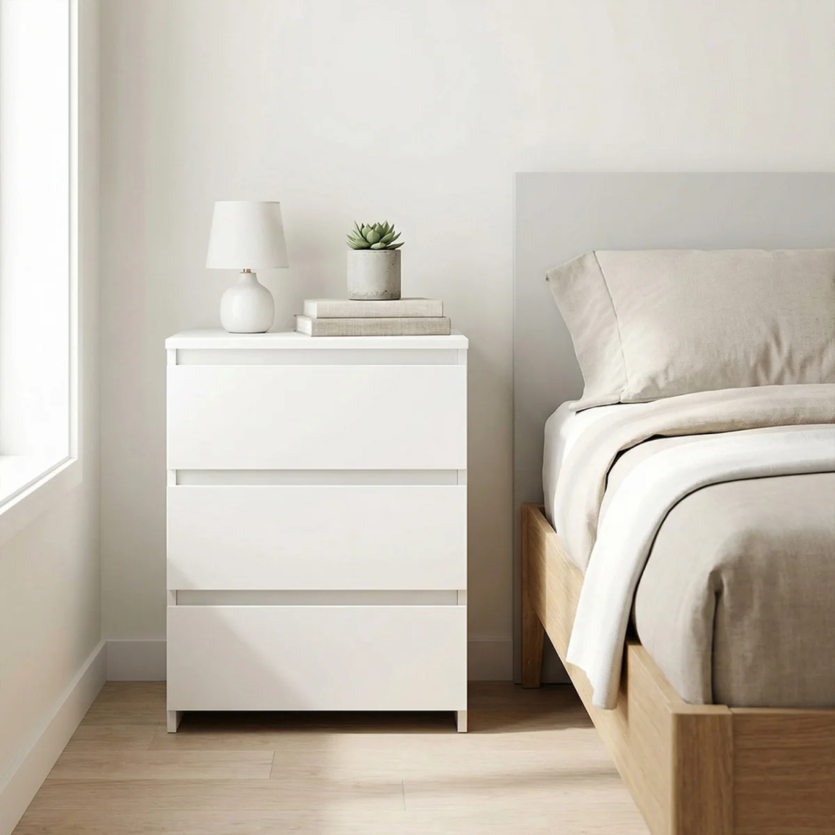 Bedside Tables Side End Table White 3 Drawers Modern Storage Cabinet - White – image 2