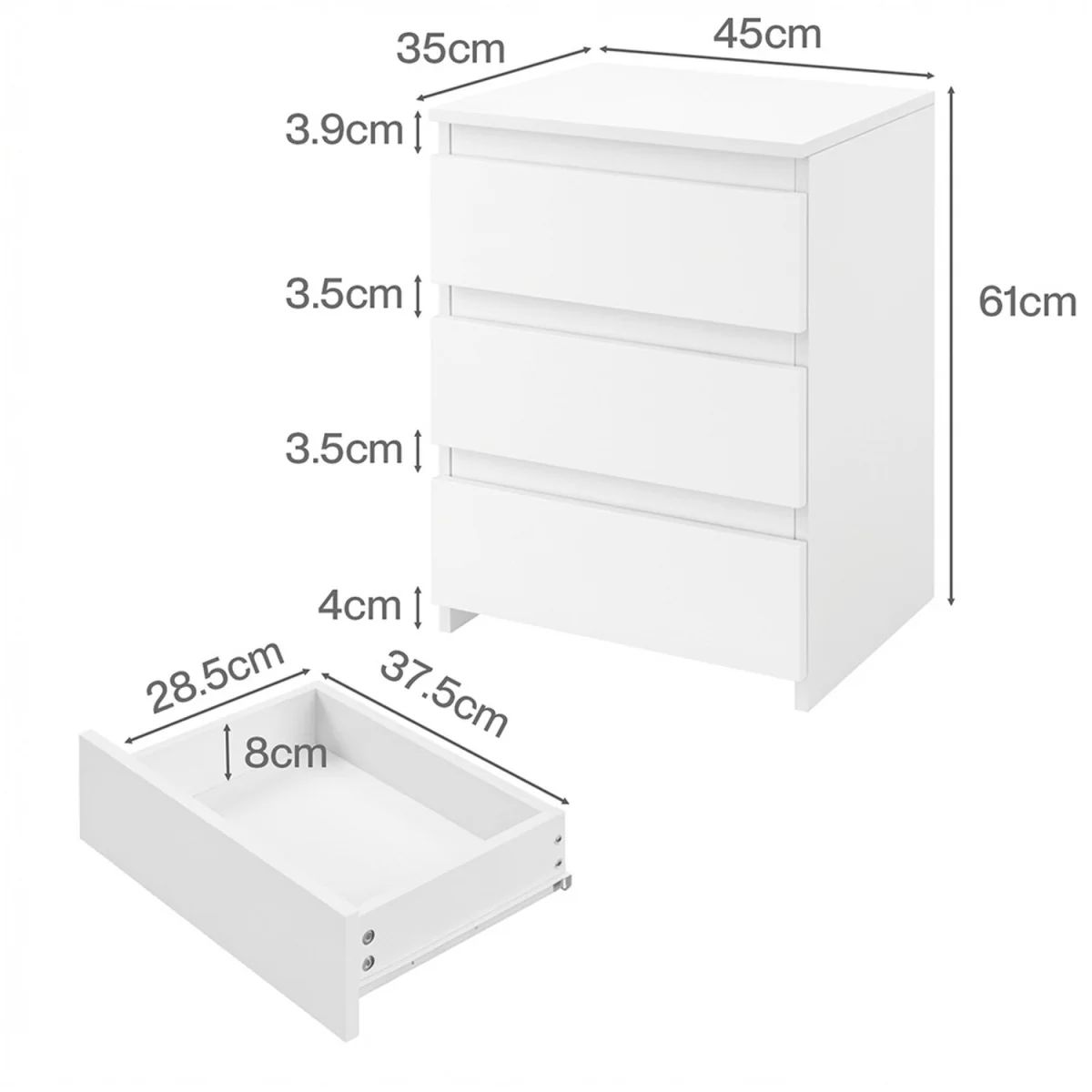 Bedside Tables Side End Table White 3 Drawers Modern Storage Cabinet - White – image 5