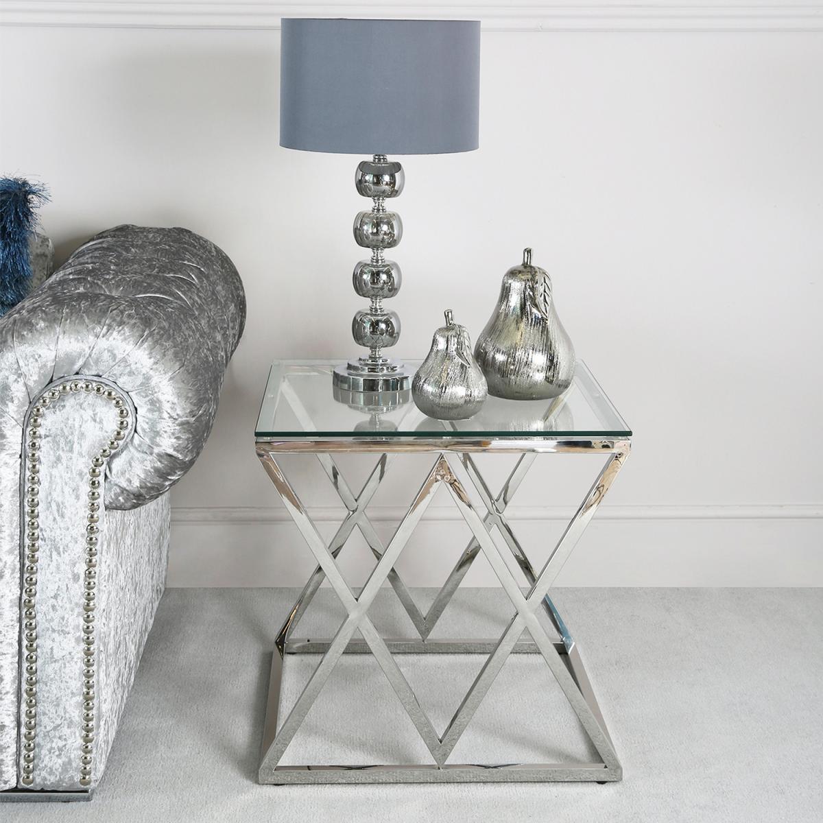 Side Table - Porto Chrome Metal Glass-Top Lamp End Table - Chrome – image 4