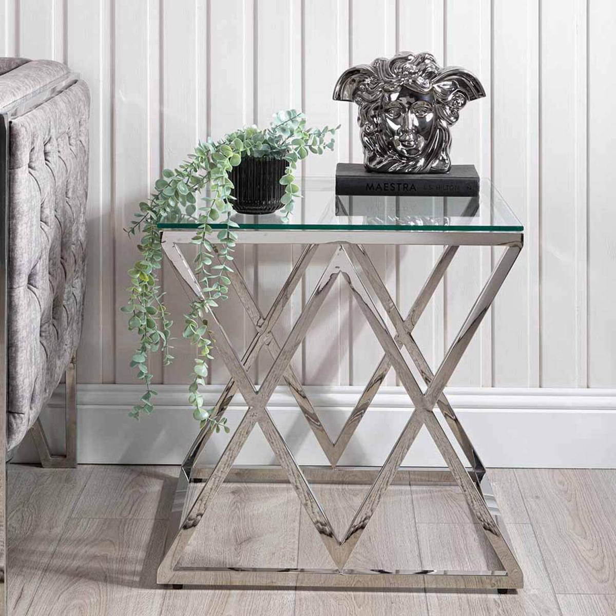 Side Table - Porto Chrome Metal Glass-Top Lamp End Table - Chrome – image 6
