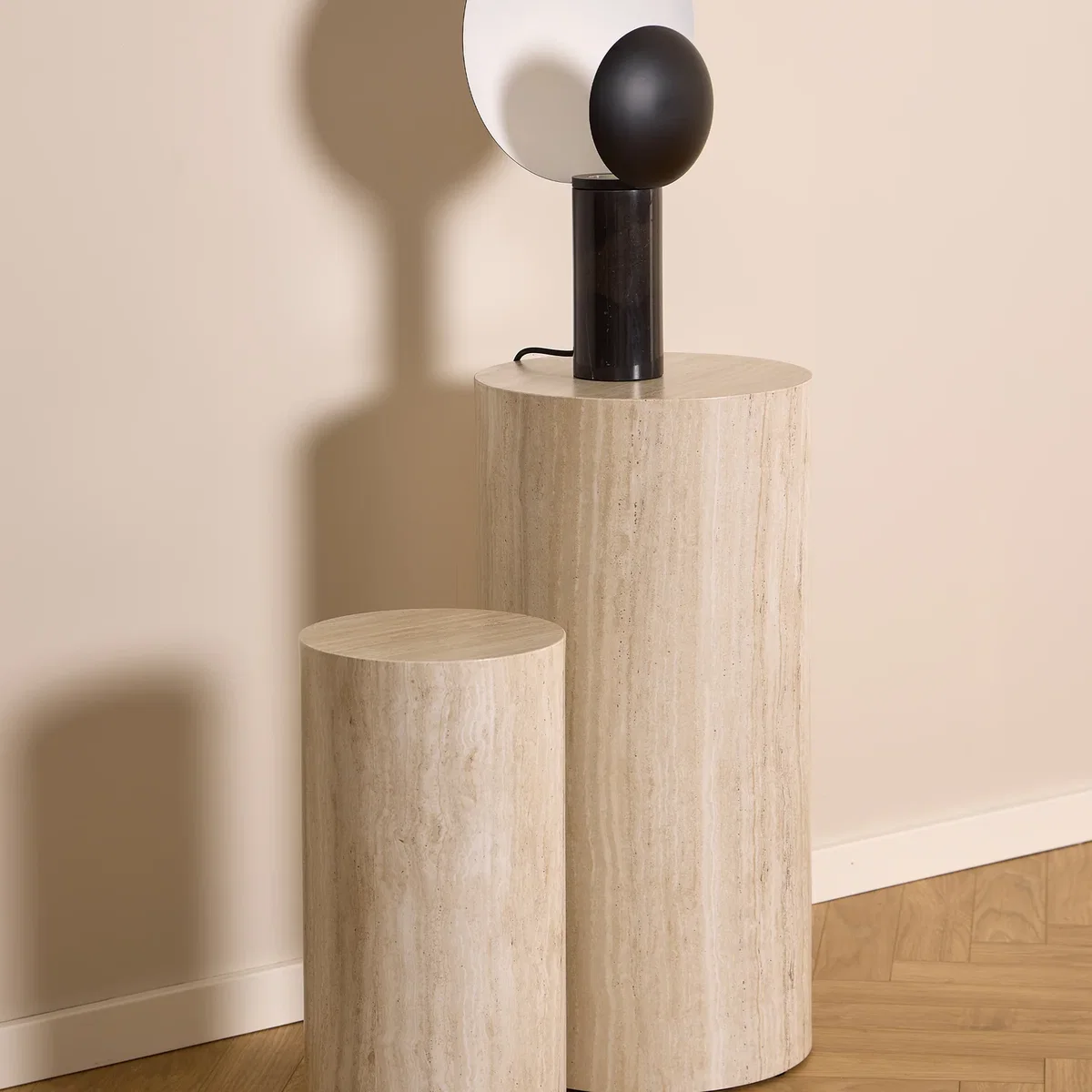Dice Round Pedestal Set of 2 in Travertine Rough Paper - Travertine – image 1