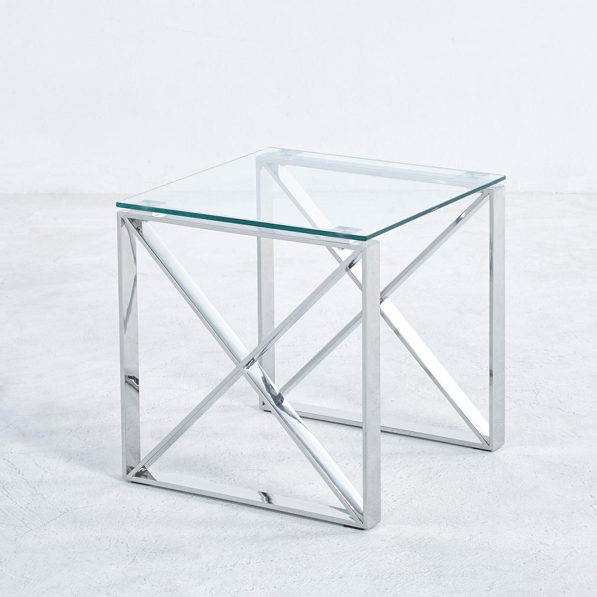 Modern Clear Tempered Glass End Side Table  - Silver – image 2