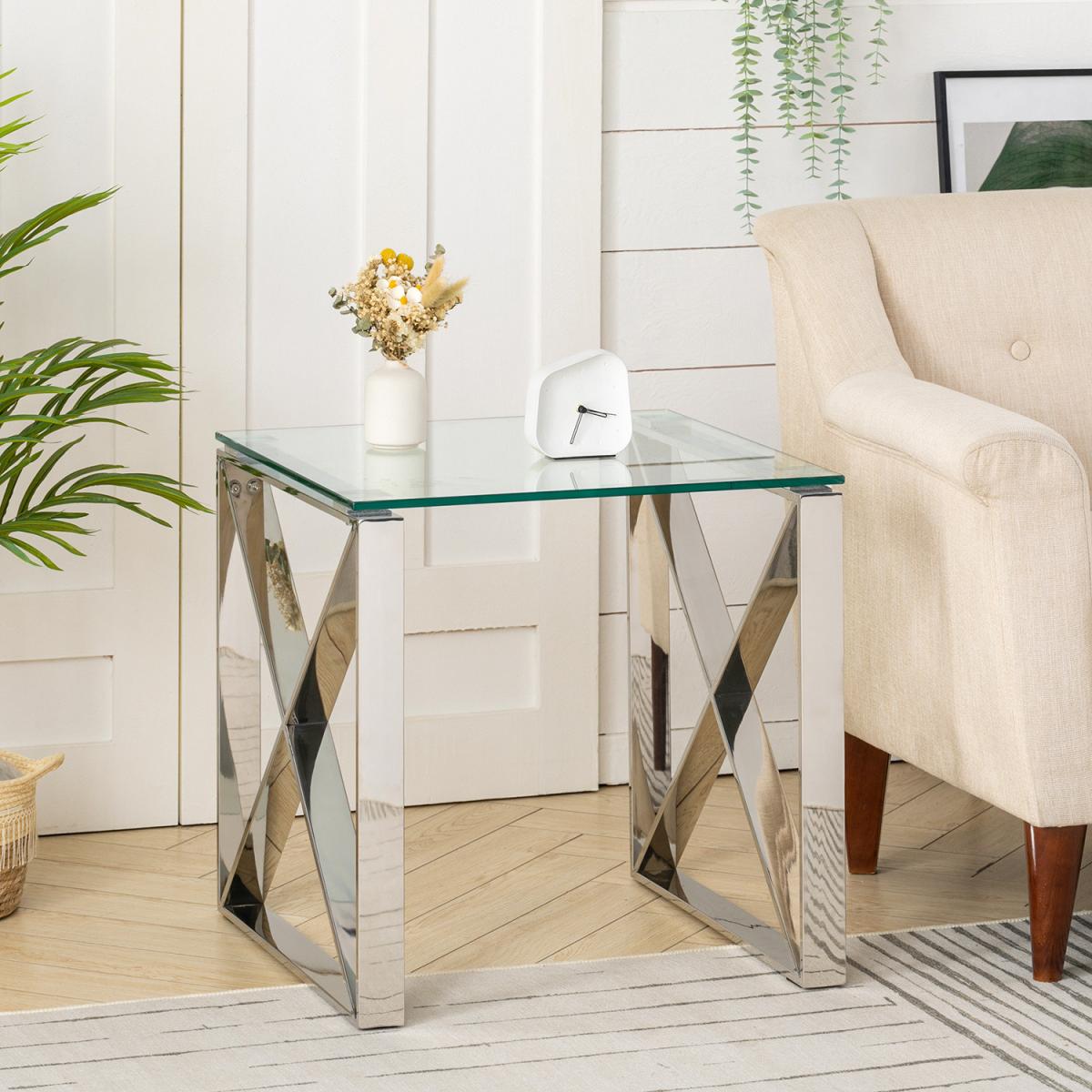 Modern Clear Tempered Glass End Side Table  - Silver – image 3