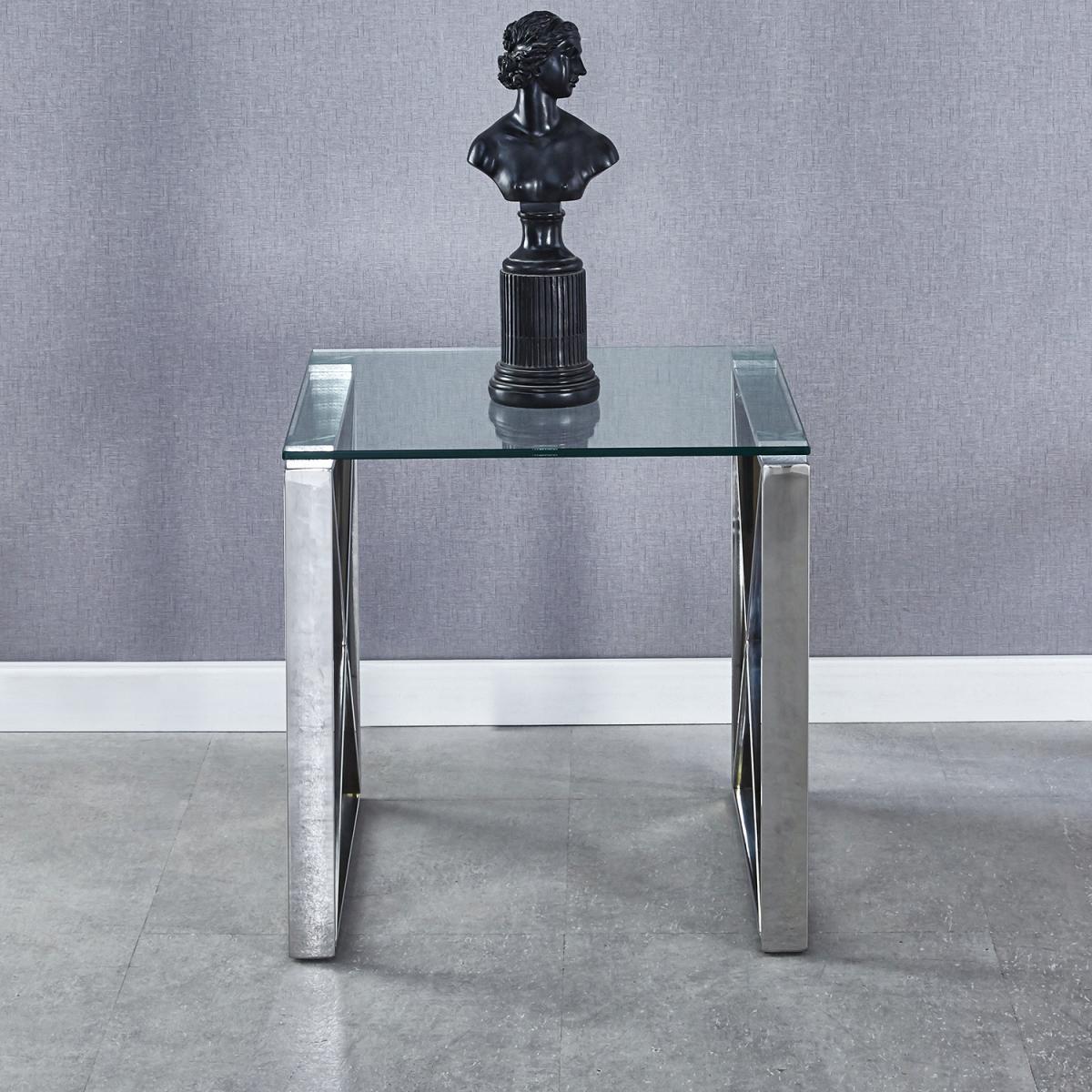 Modern Clear Tempered Glass End Side Table  - Silver – image 5