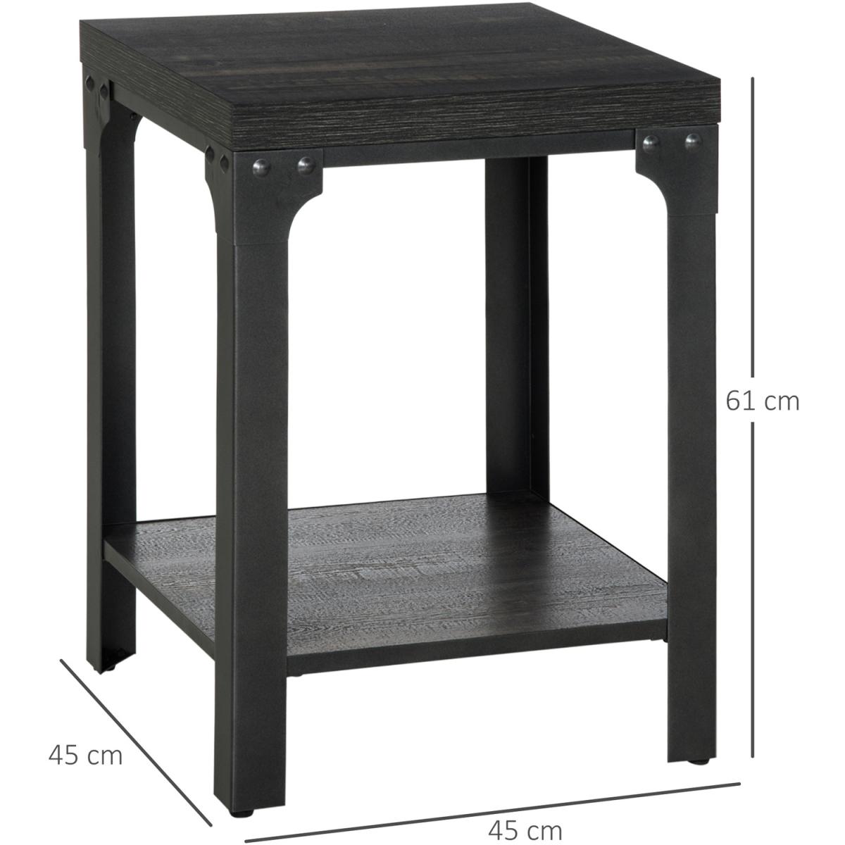 Industrial Side Table Set of 2 with Storage Shelf, Steel Frame - Dark Walnut – image 3