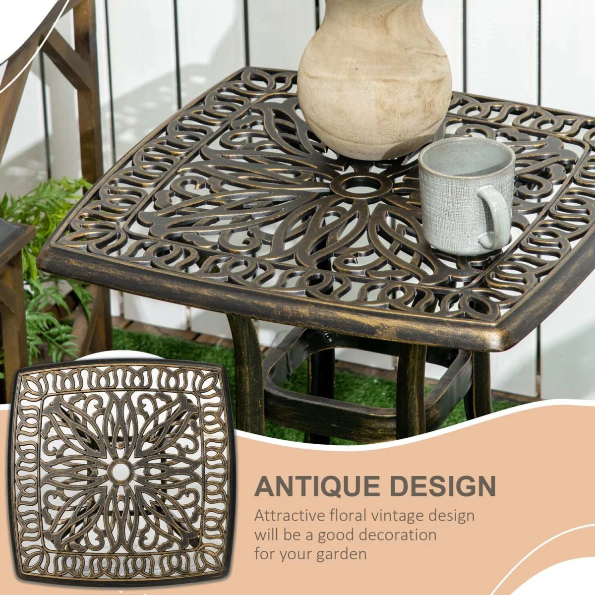 Mave Cast Aluminium Bronze Patio Side Table With Central Umbrella Hole – image 2
