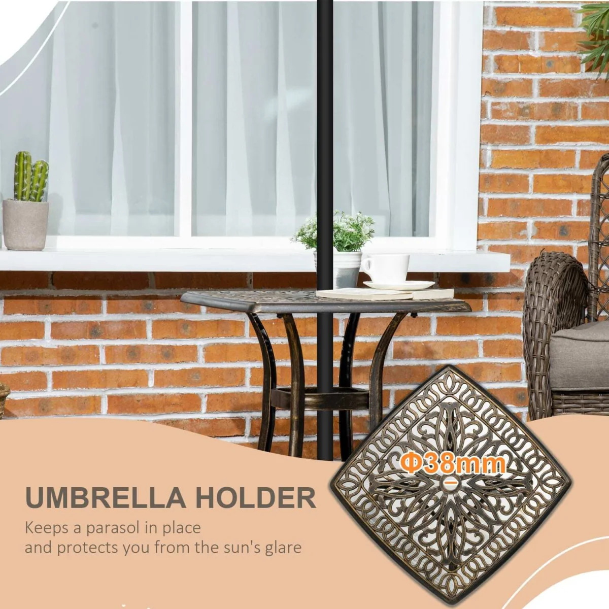 Mave Cast Aluminium Bronze Patio Side Table With Central Umbrella Hole – image 5