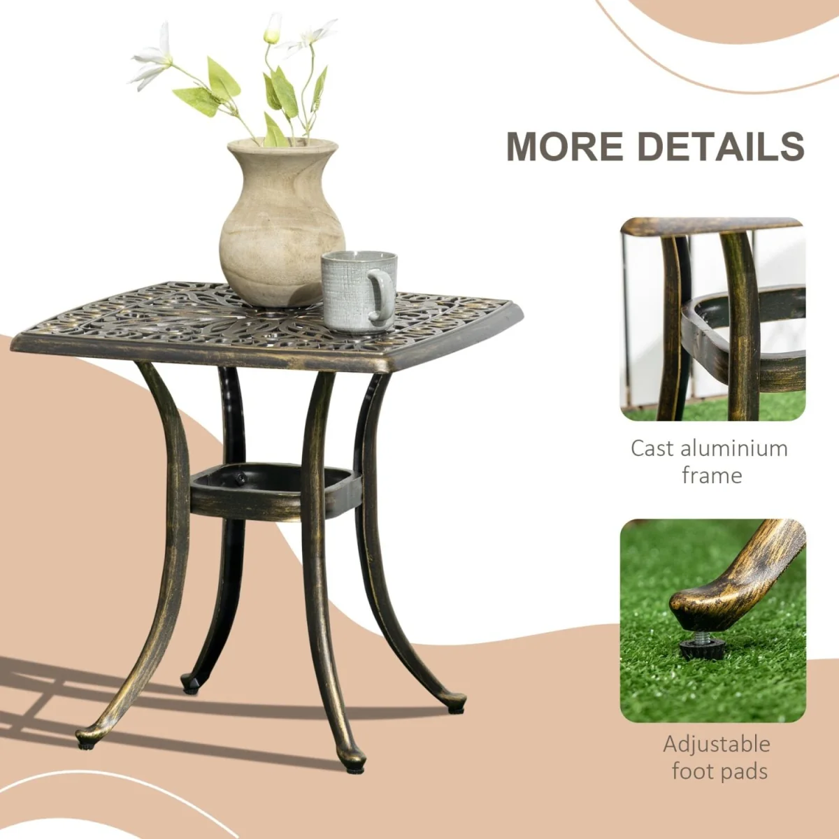 Mave Cast Aluminium Bronze Patio Side Table With Central Umbrella Hole – image 6