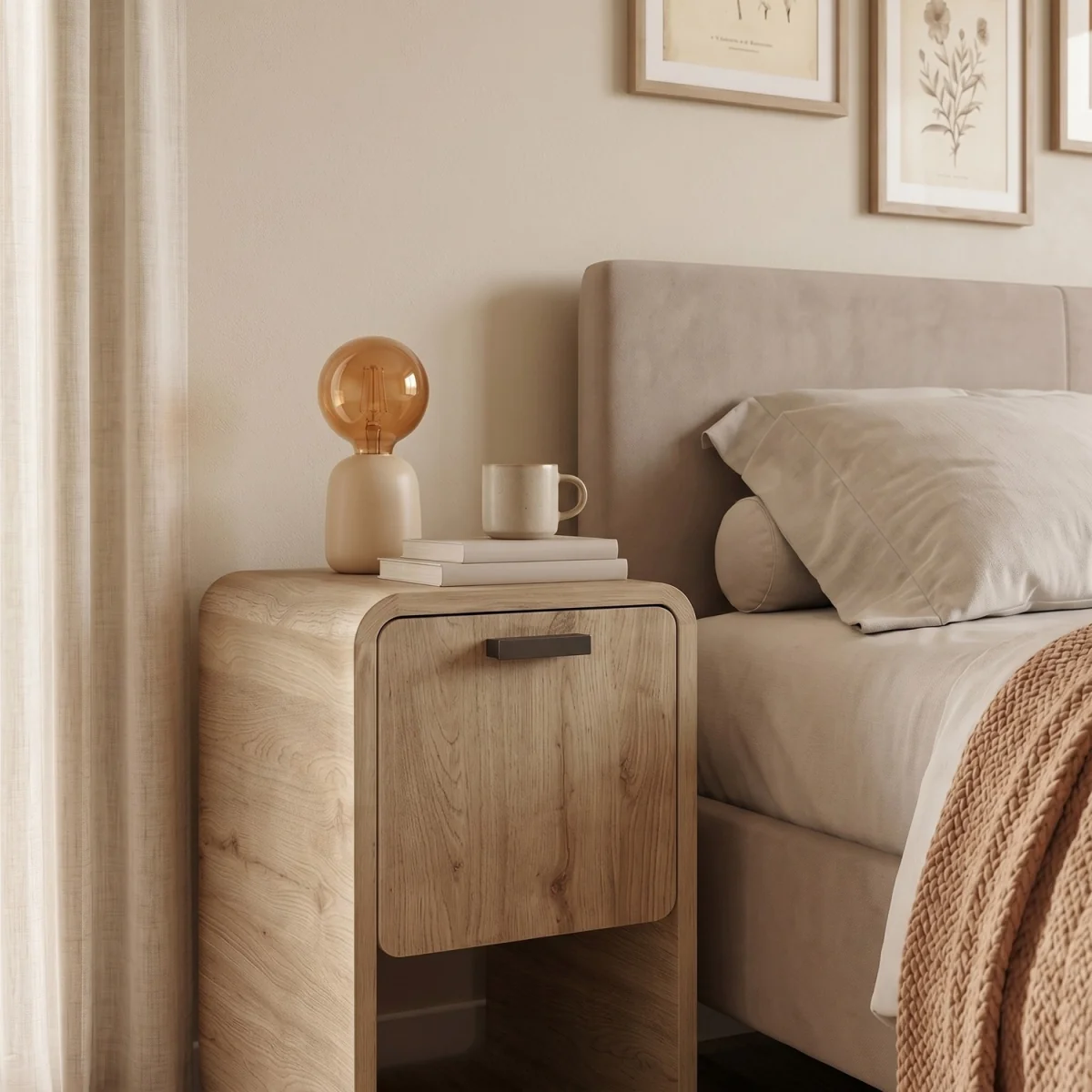Decortie Rovel Storage Side Table with Drop-Down Door & Shelf - Natural Oak – image 4