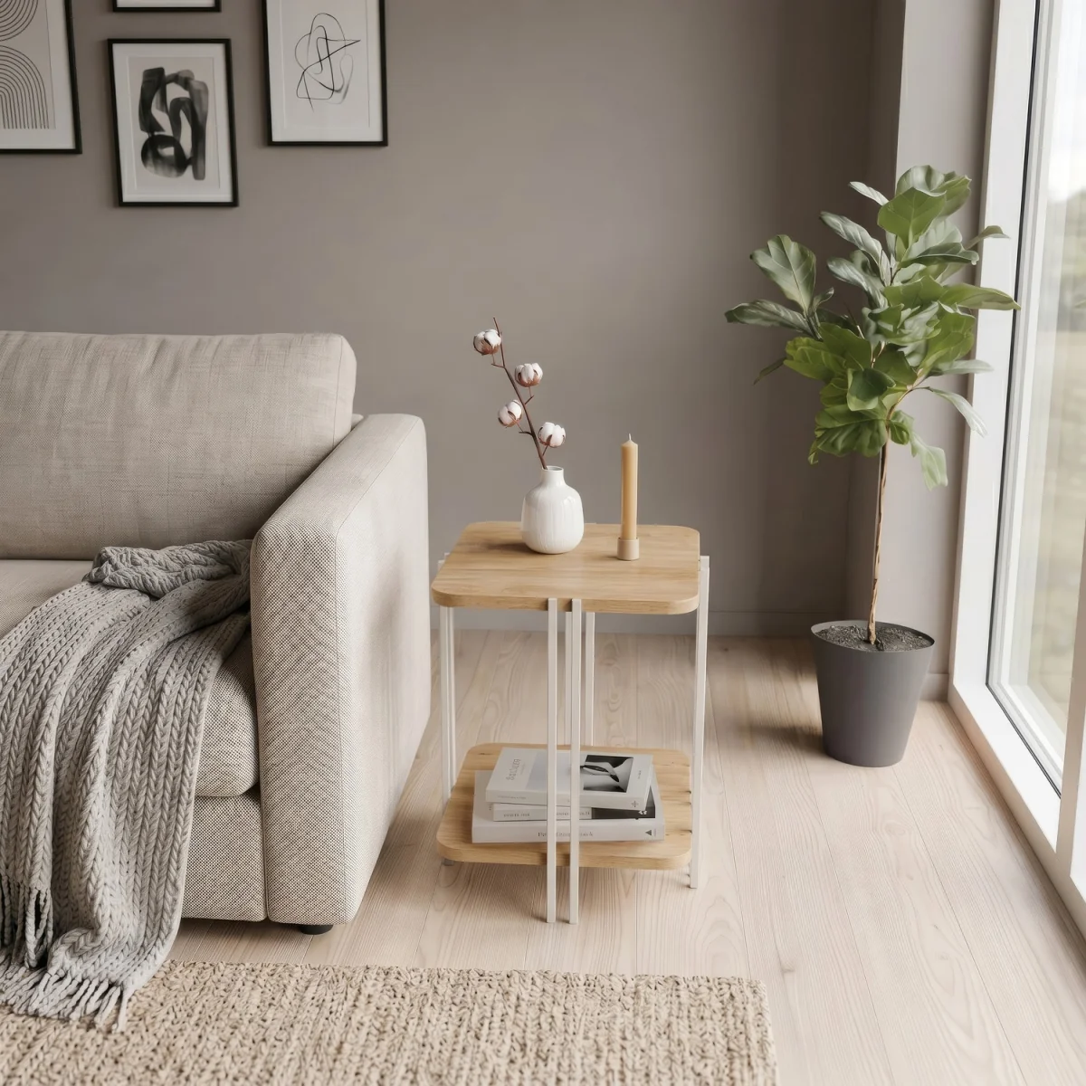 Decortie Notus 2-Tier Square Side Table with Open Shelf - Oak – image 3