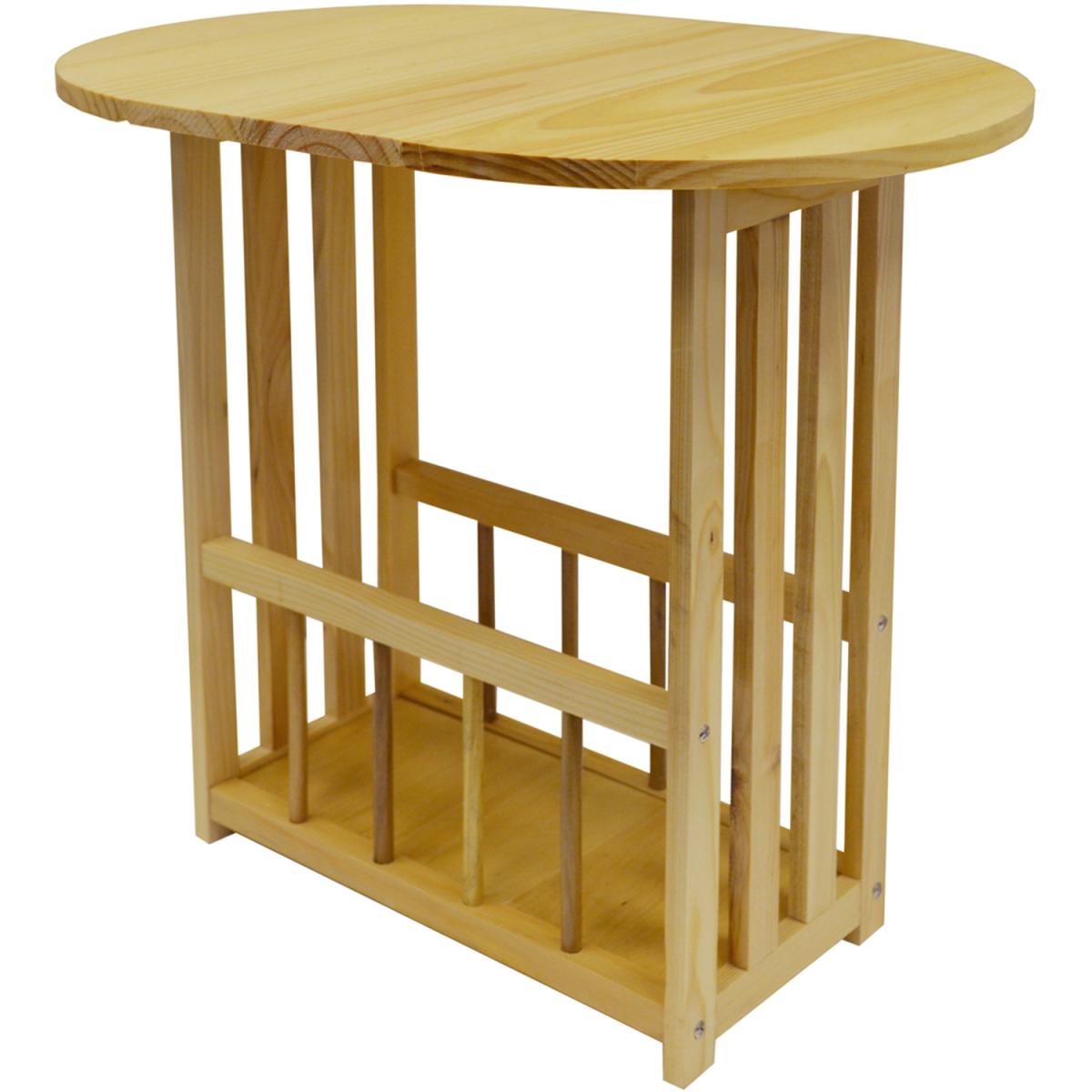 HAUGHTON - Swivel Top Side End Table with Storage Rack - Natural - Pine – image 2