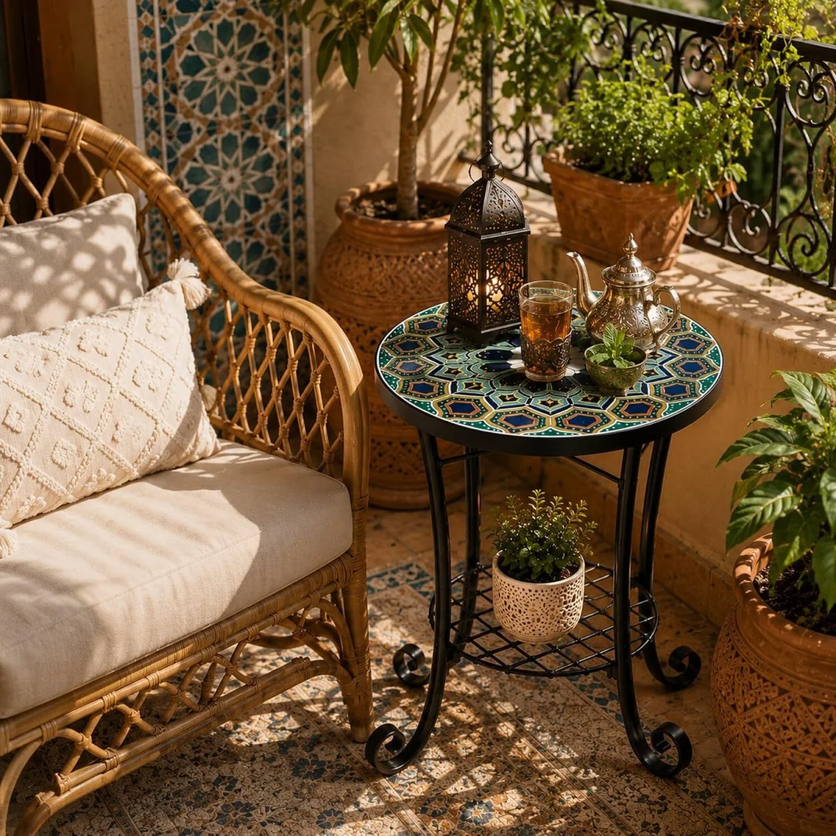 Casablanca Mosaic Plant Stand Side Table - Multi Color frame with mosaic tile seat – image 5