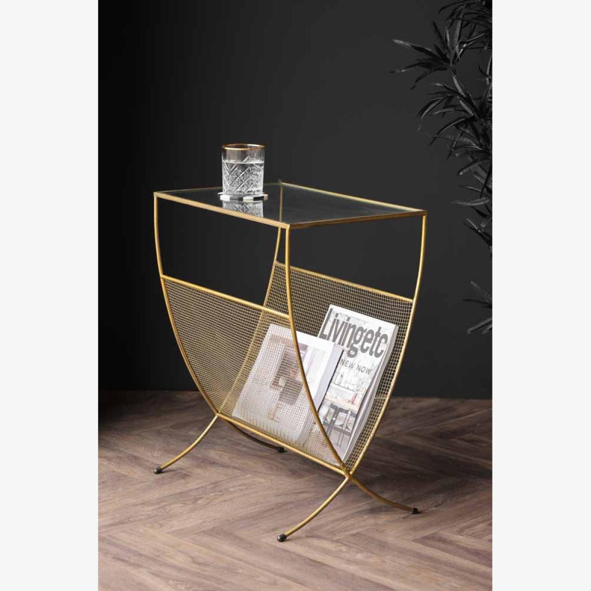 Gold Magazine Rack With Glass Top – image 1