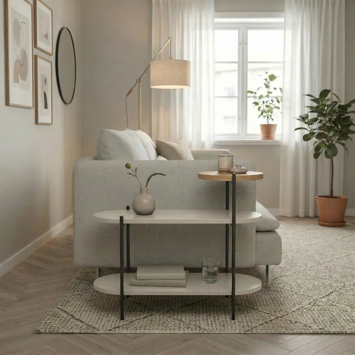 Decortie Somo 3-Tier Display Side Table Oval and Round Shelves - Sandstone – image 1