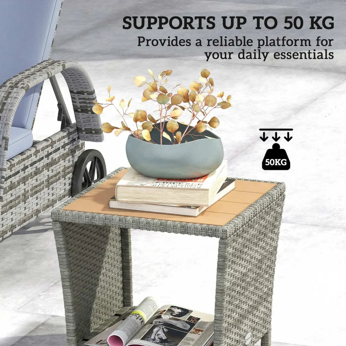 Outsunny Side Table 2-Tier with Storage Shelf - Khaki – image 13