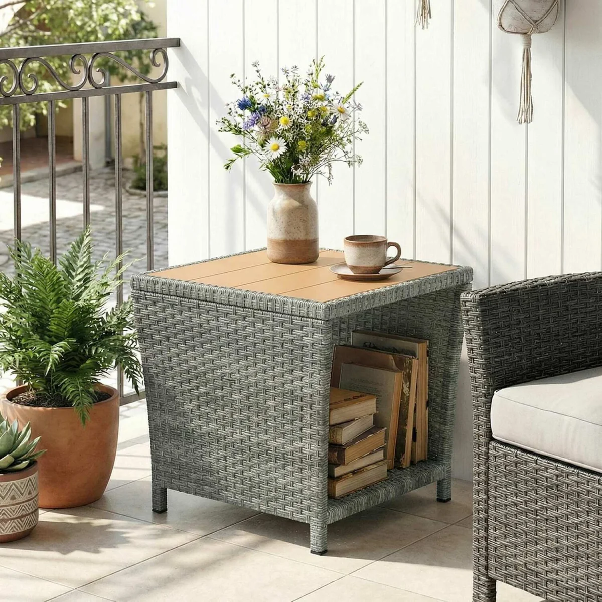 Outsunny Side Table 2-Tier with Storage Shelf - Khaki – image 16