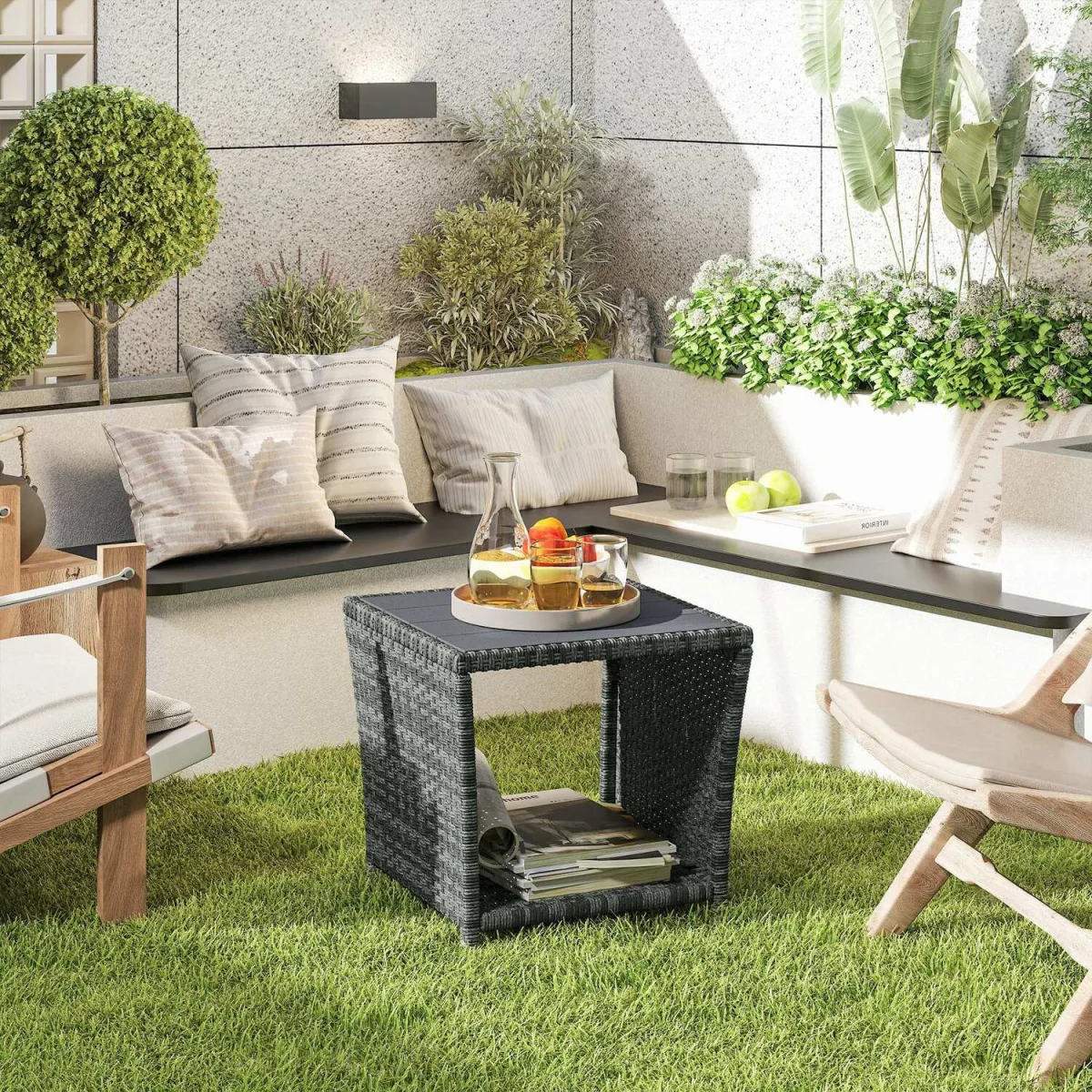 Outsunny Side Table 2-Tier with Storage Shelf - Khaki – image 17