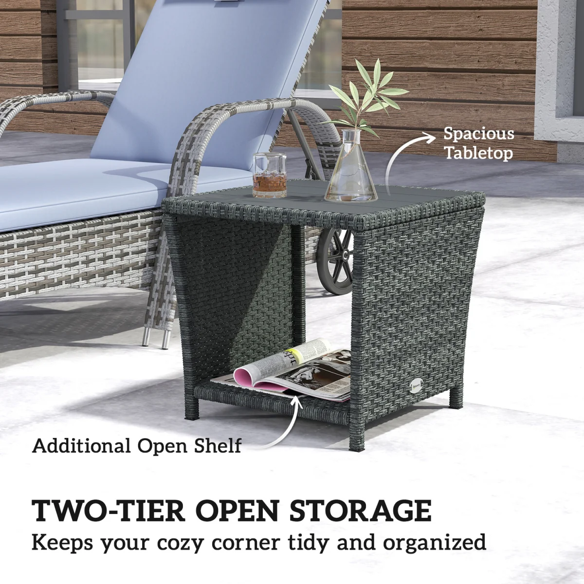 Outsunny Side Table 2-Tier with Storage Shelf - Khaki – image 19