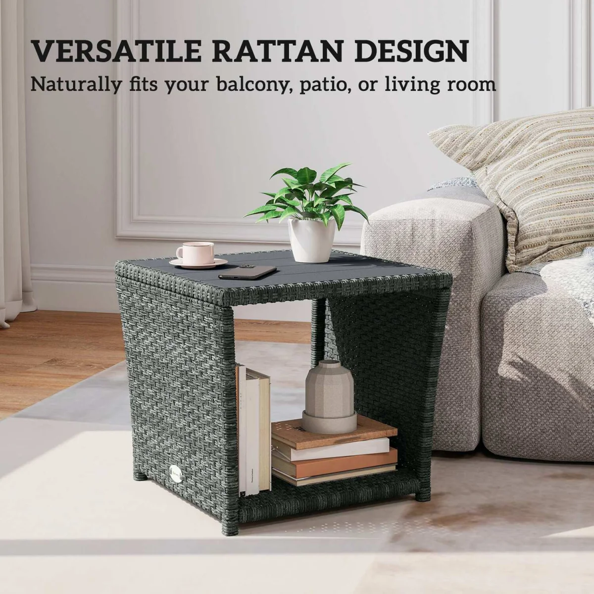 Outsunny Side Table 2-Tier with Storage Shelf - Khaki – image 21