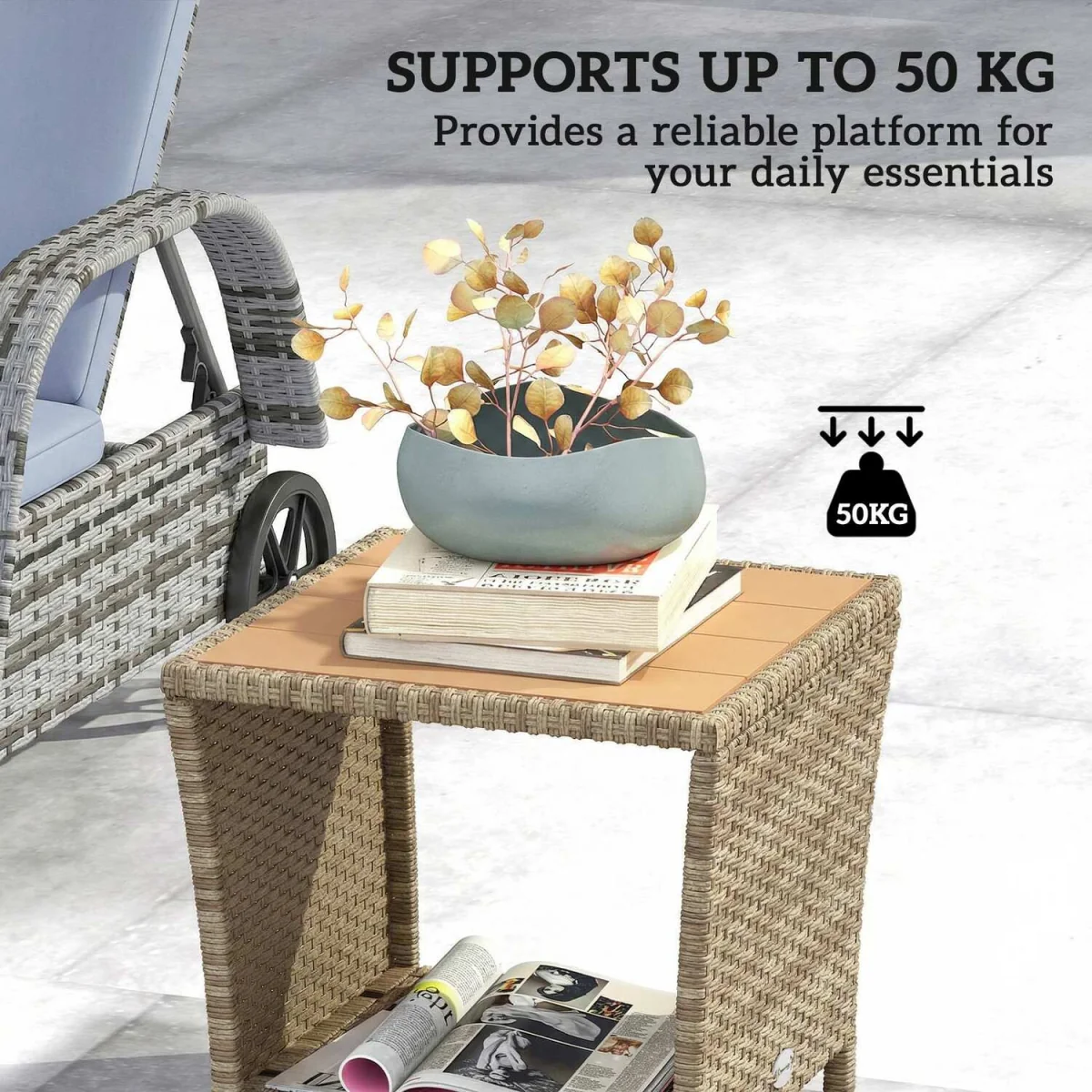 Outsunny Side Table 2-Tier with Storage Shelf - Khaki – image 5