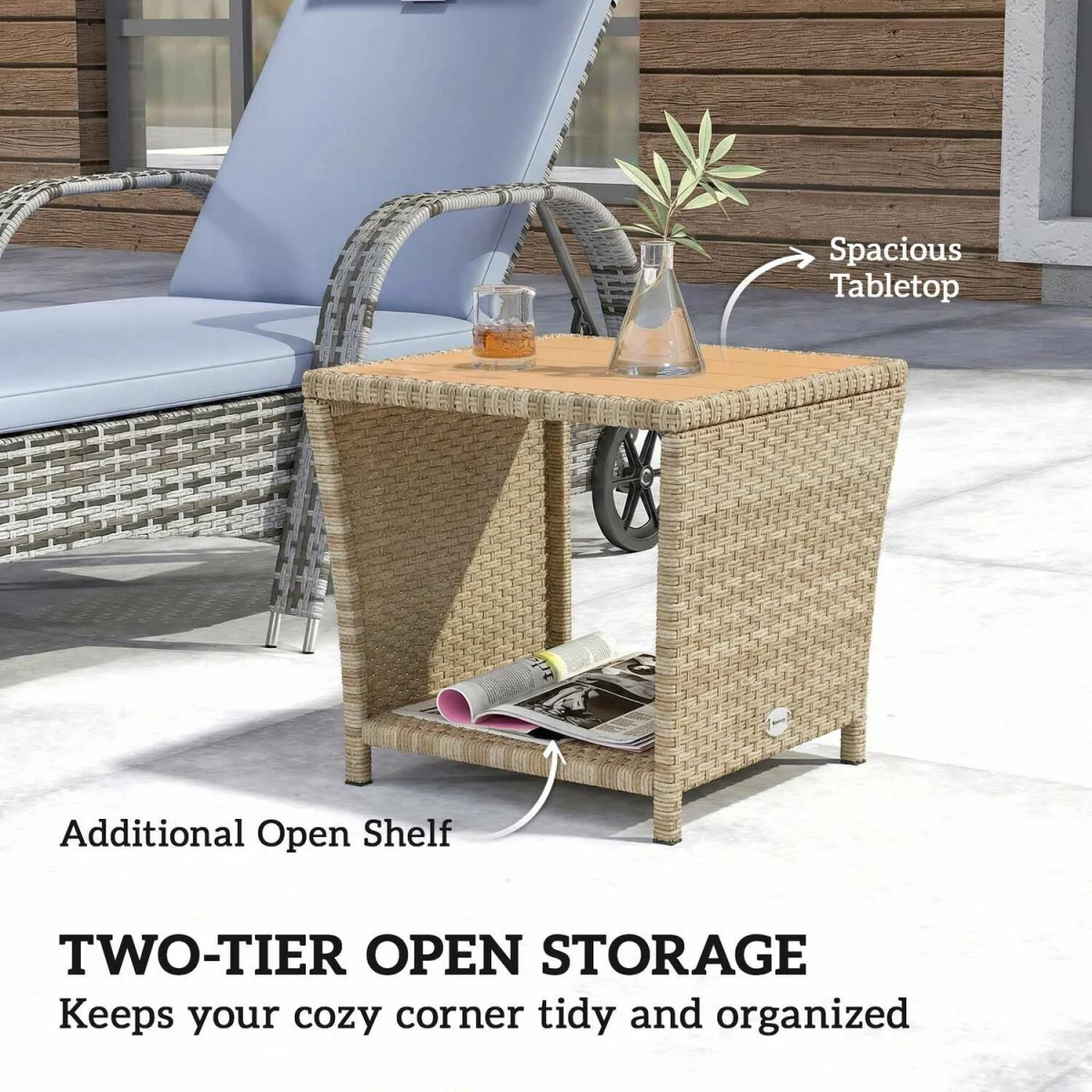 Outsunny Side Table 2-Tier with Storage Shelf - Khaki – image 8
