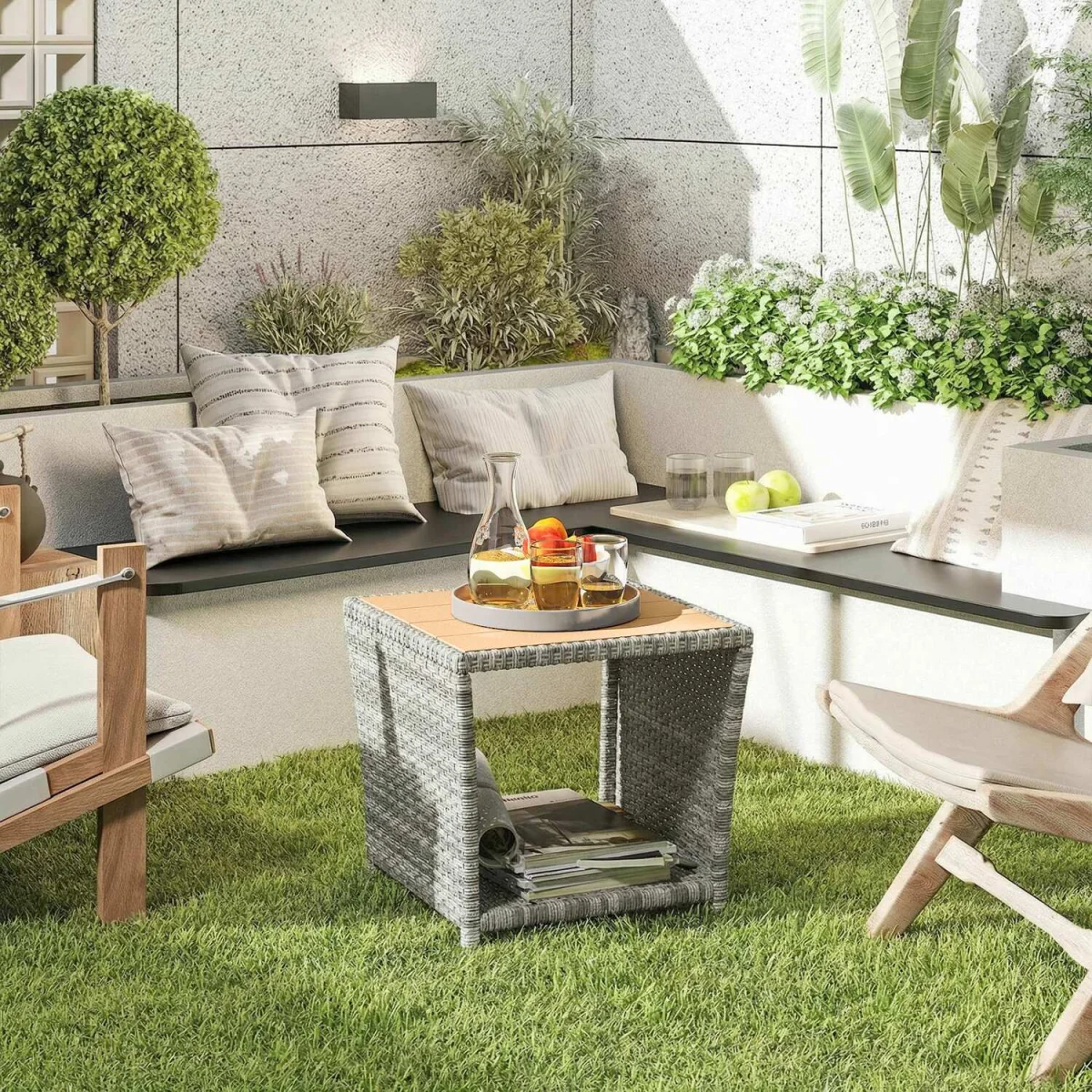 Outsunny Side Table 2-Tier with Storage Shelf - Khaki – image 9