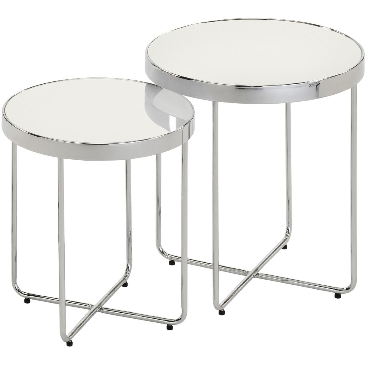 Ella Set of 2 Nesting Mirrored Round Side Tables - Silver – image 2