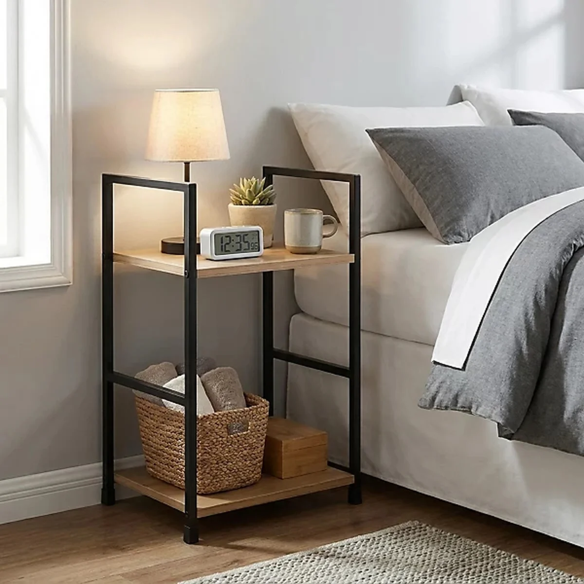 Small Side Table Slim Oak Nightstand - Oak – image 1