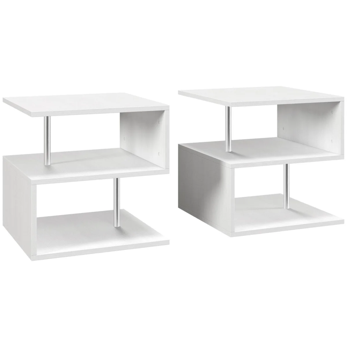 Coyora White Set of 2 S-Shaped Side Tables with 2-Tier Storage – image 3