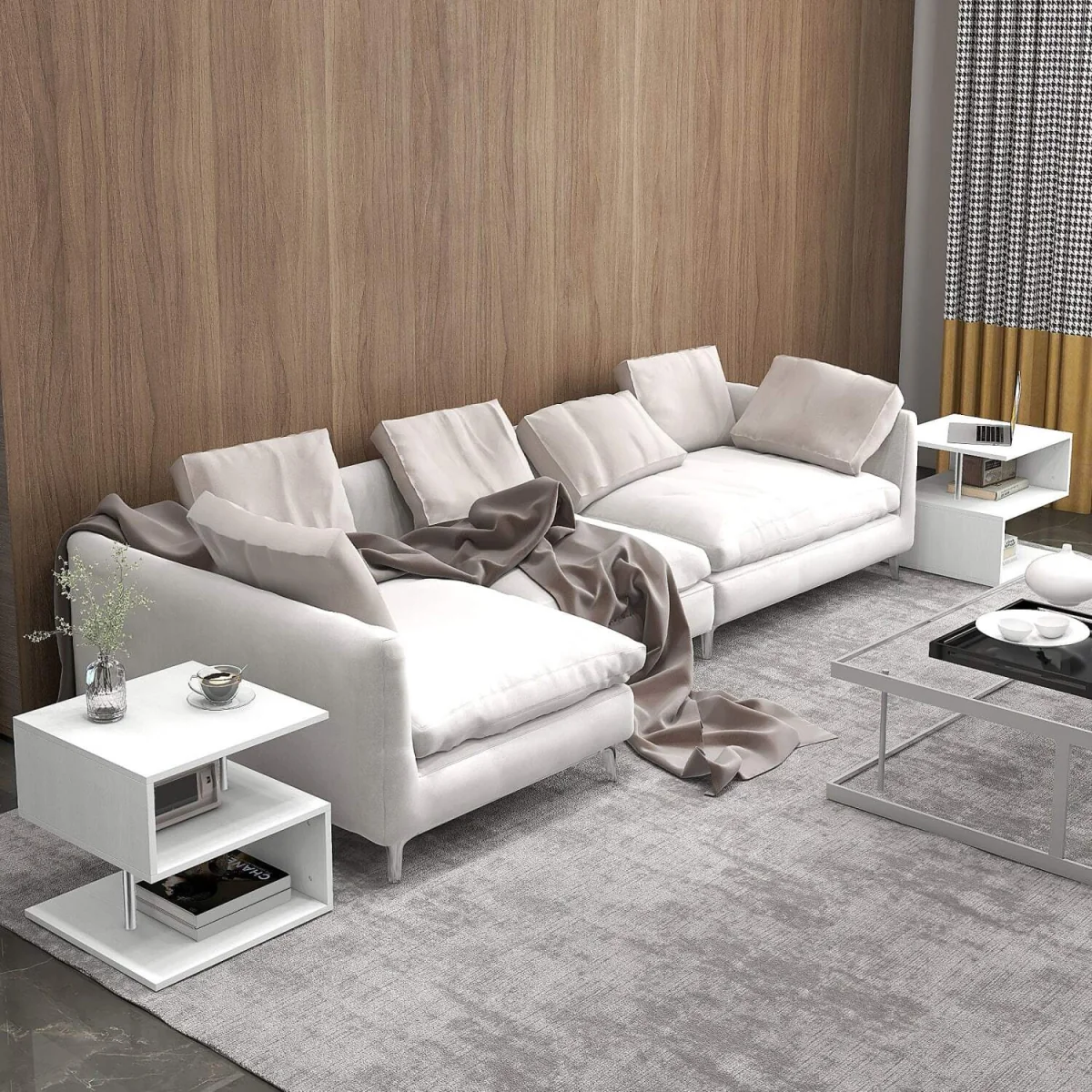Coyora White Set of 2 S-Shaped Side Tables with 2-Tier Storage – image 4