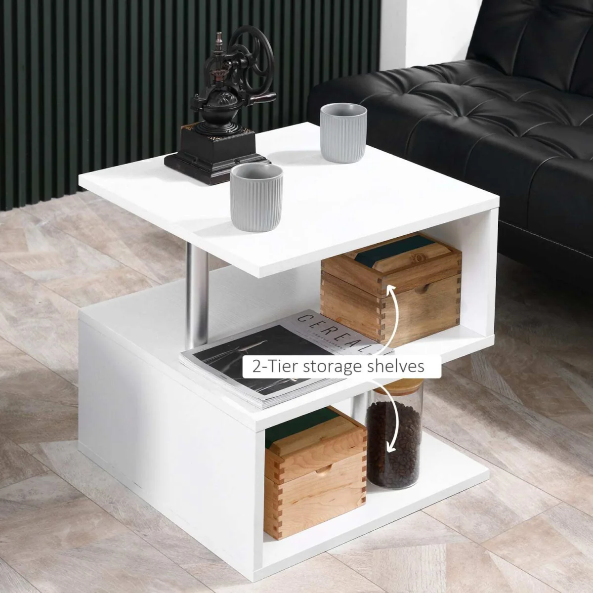 Coyora White Set of 2 S-Shaped Side Tables with 2-Tier Storage – image 6