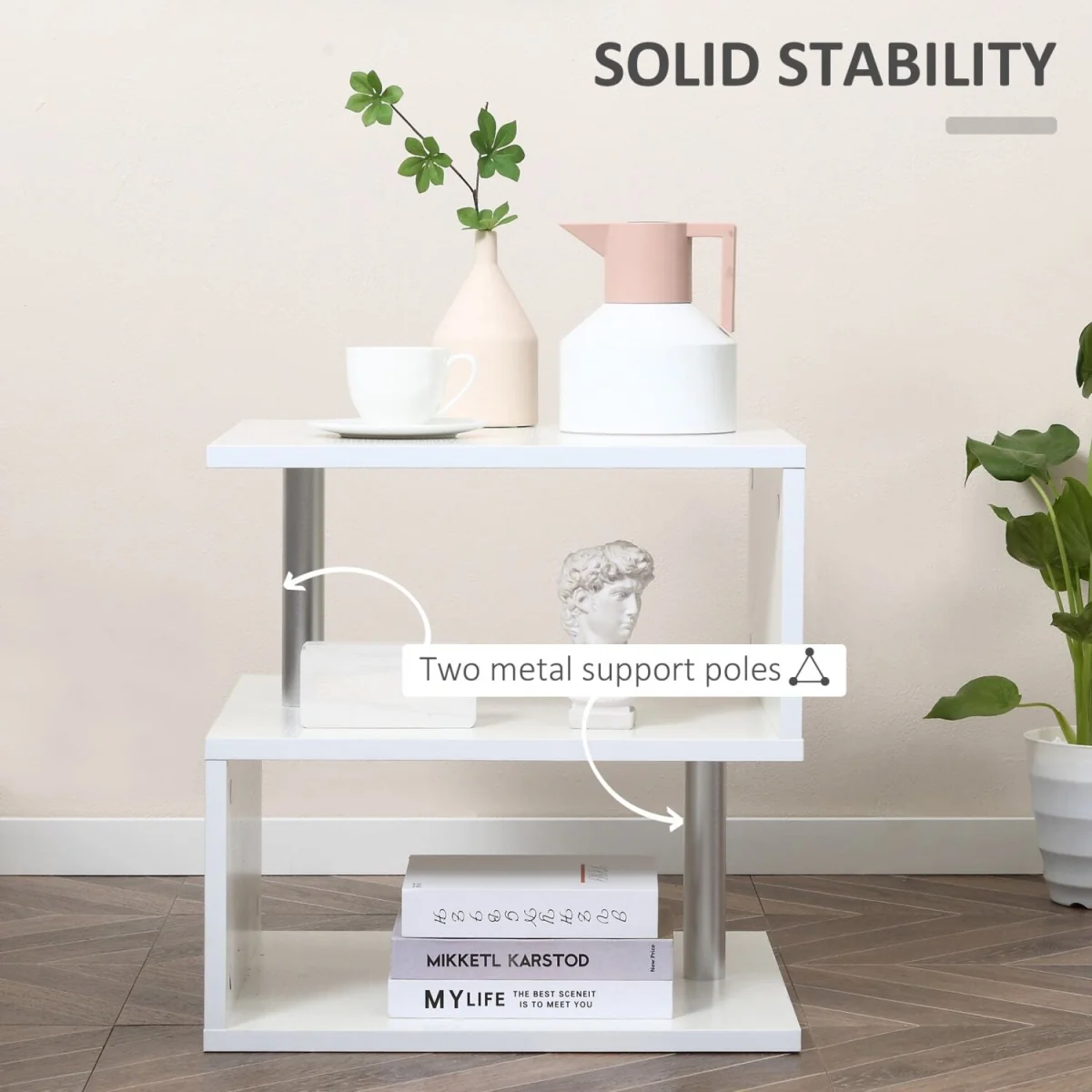 Coyora White Set of 2 S-Shaped Side Tables with 2-Tier Storage – image 7