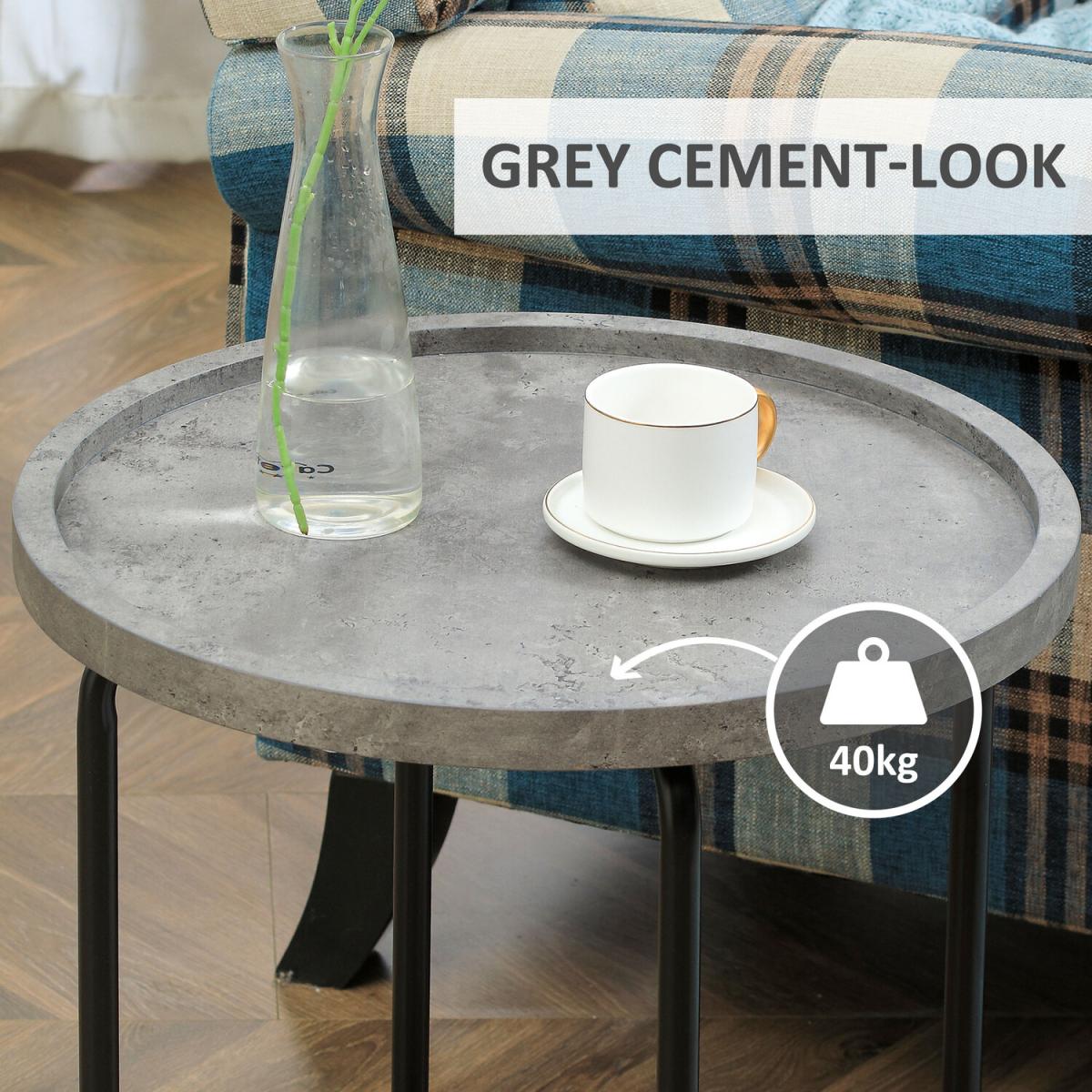 Modern Accent Side Table with Cement Effect Tabletop - Grey – image 2